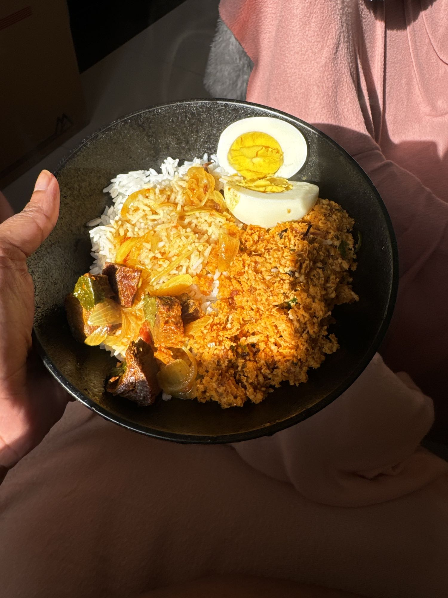 Egg rice with coconut mix