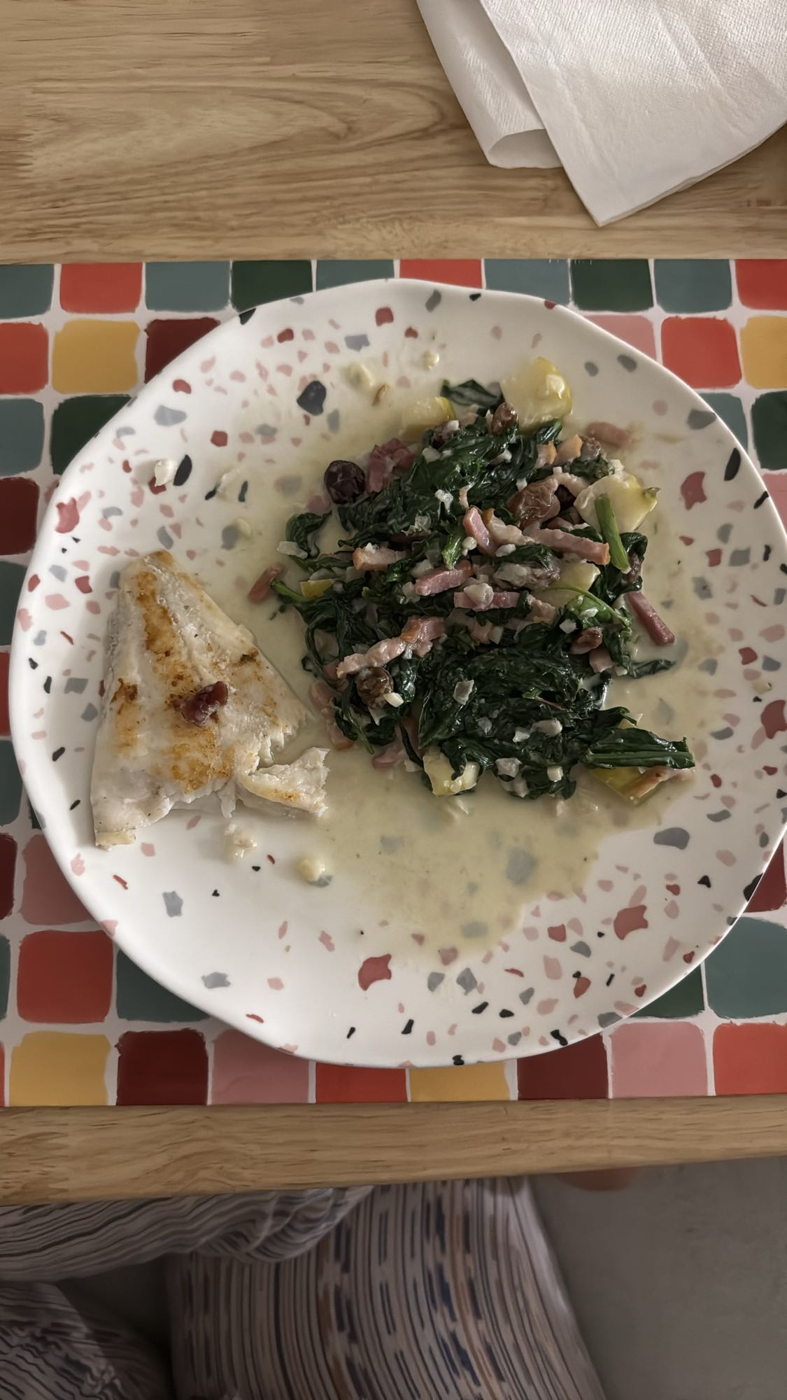 Pescado con espinacas