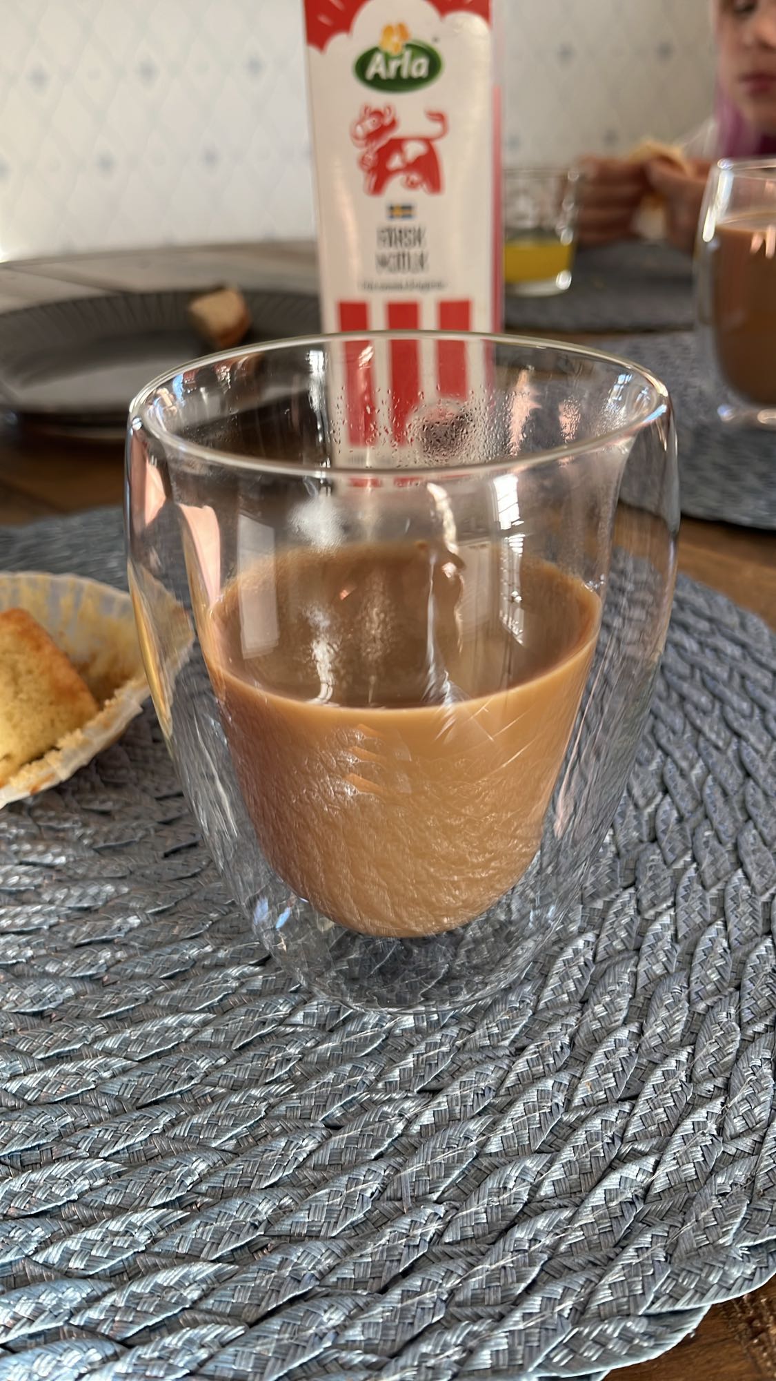 Kaffe med mjölk och muffin