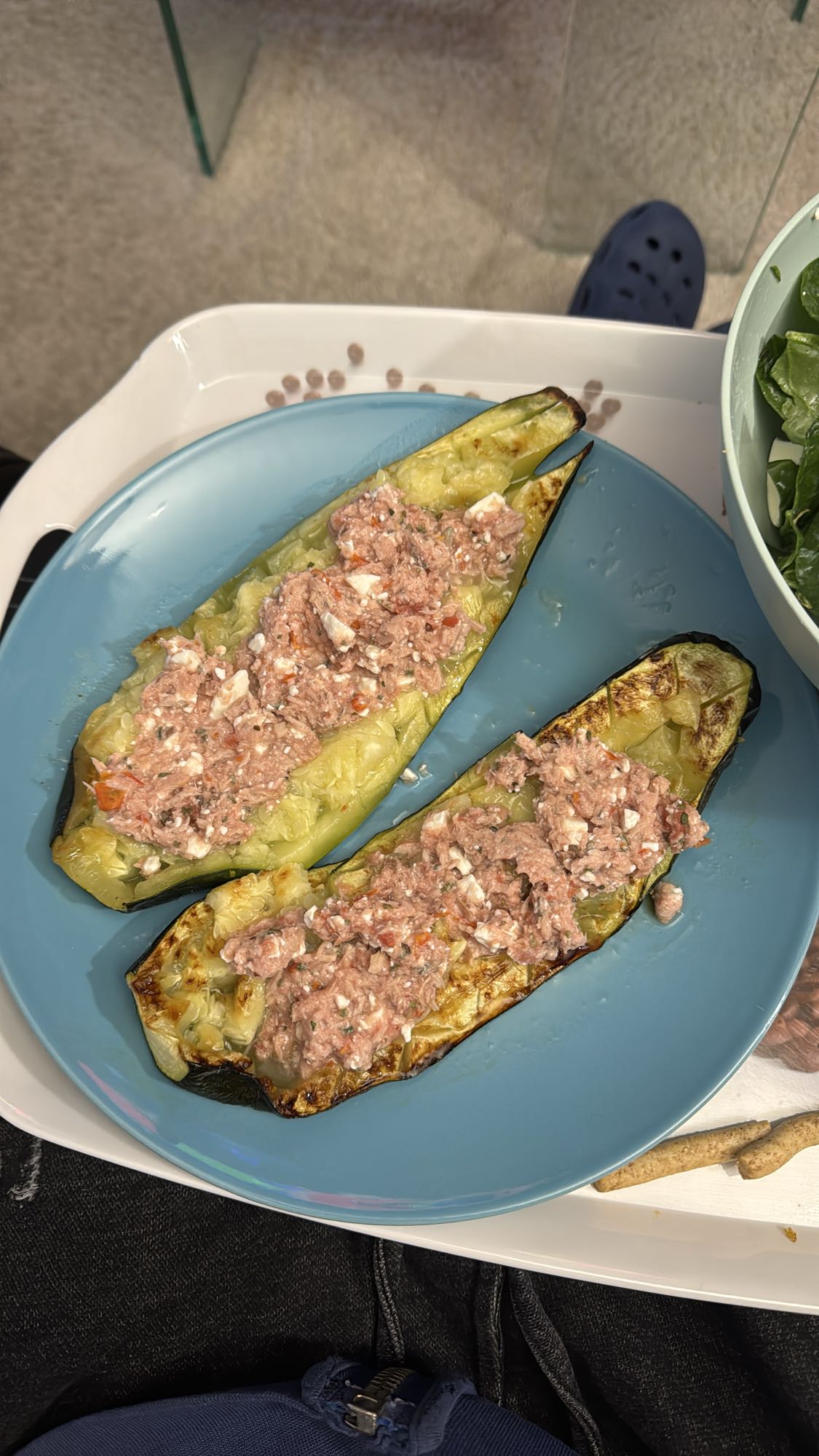 Calabacín relleno de atún
