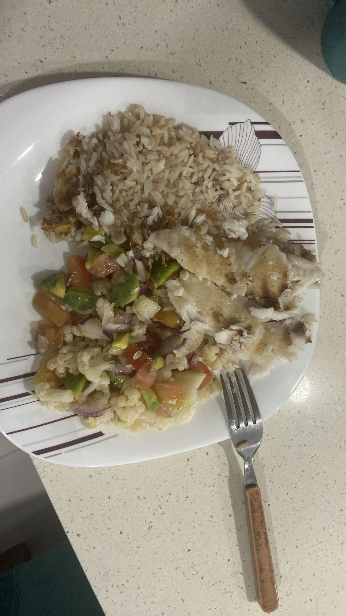 Fish rice with salad