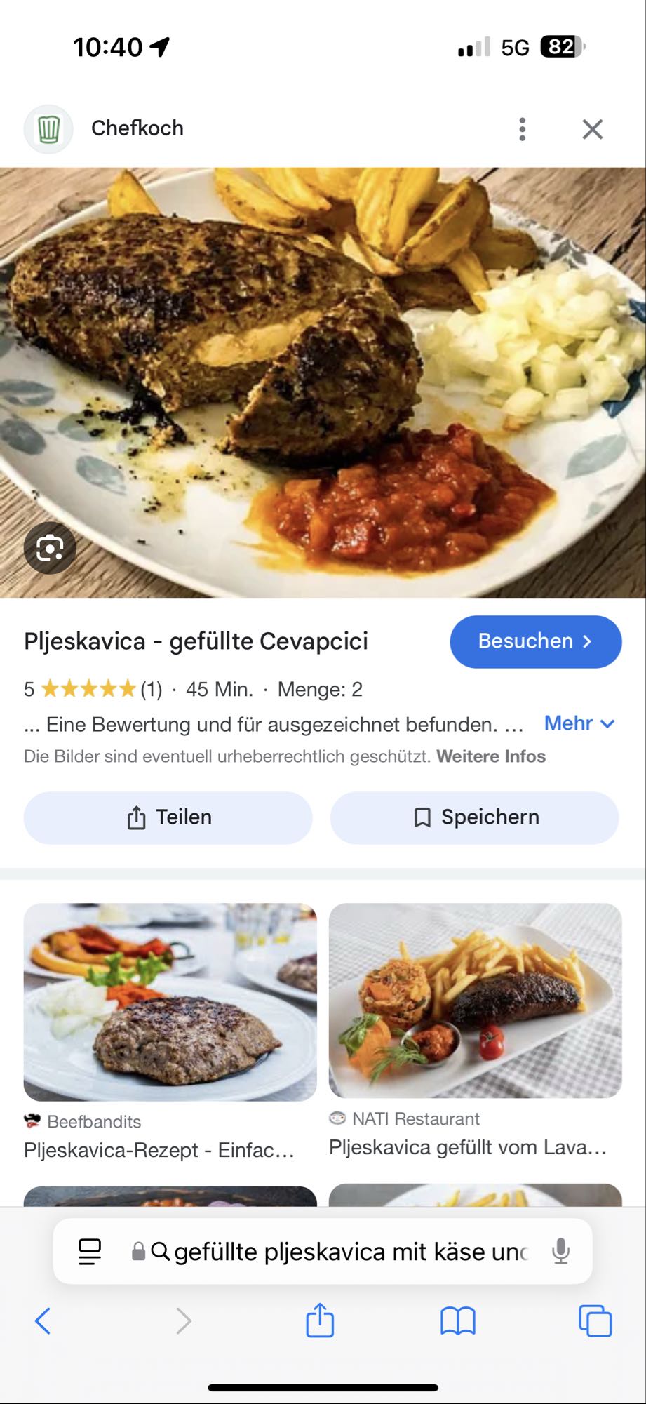Gefüllte Pljeskavica (mittlere Portion)