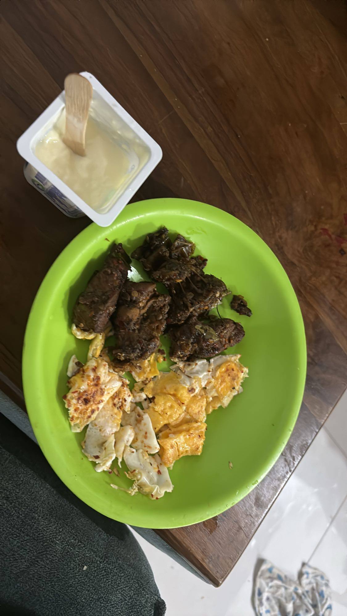 Eggs, meat and yogurt