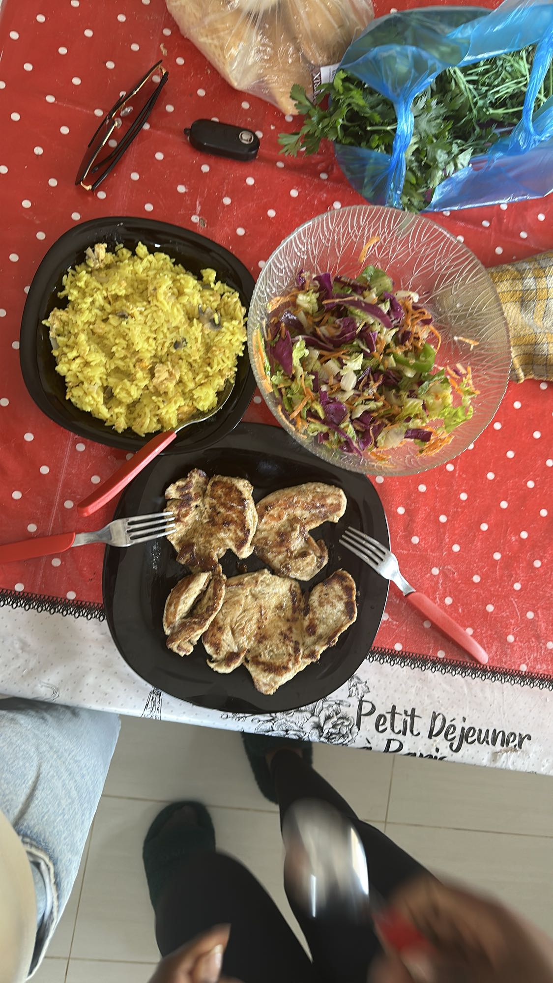 Poulet, riz et salade
