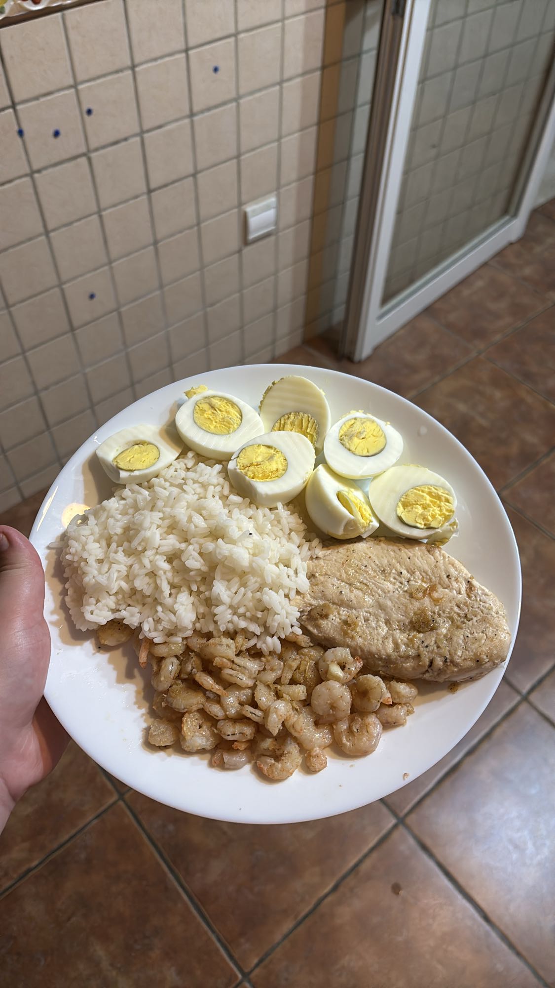 Poulet, riz et œufs