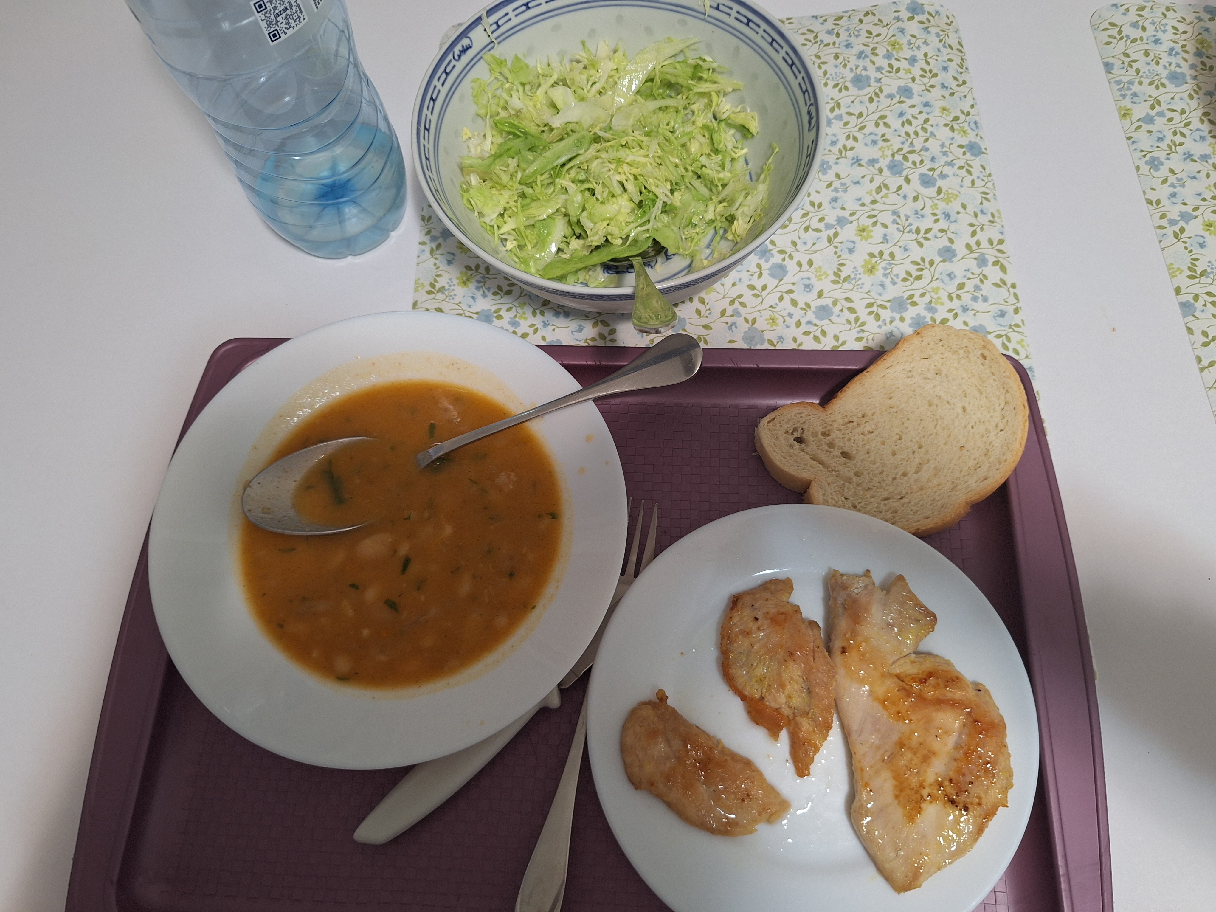 Chicken soup and salad
