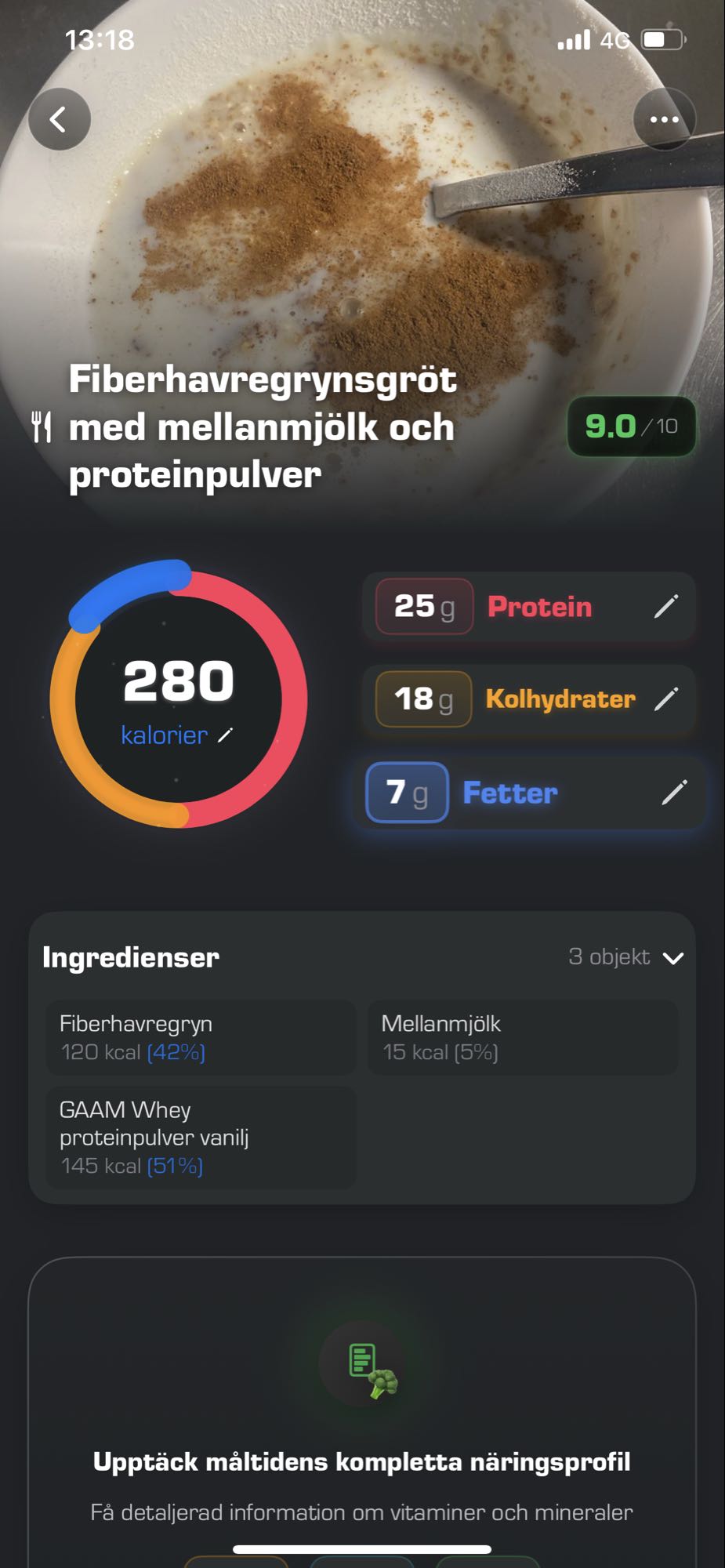 Fiberhavregrynsgröt m mjölk