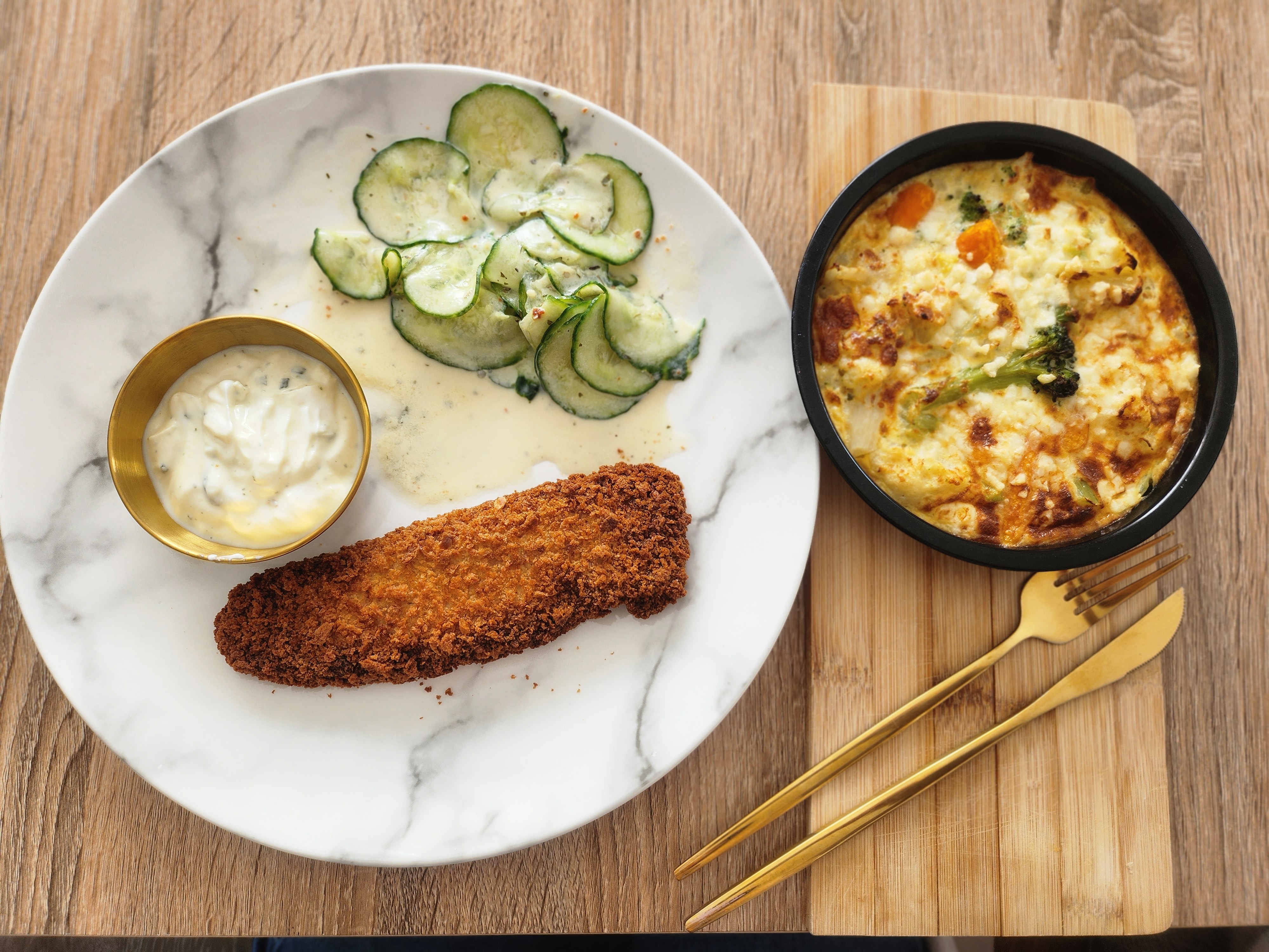 Poisson pané et gratin