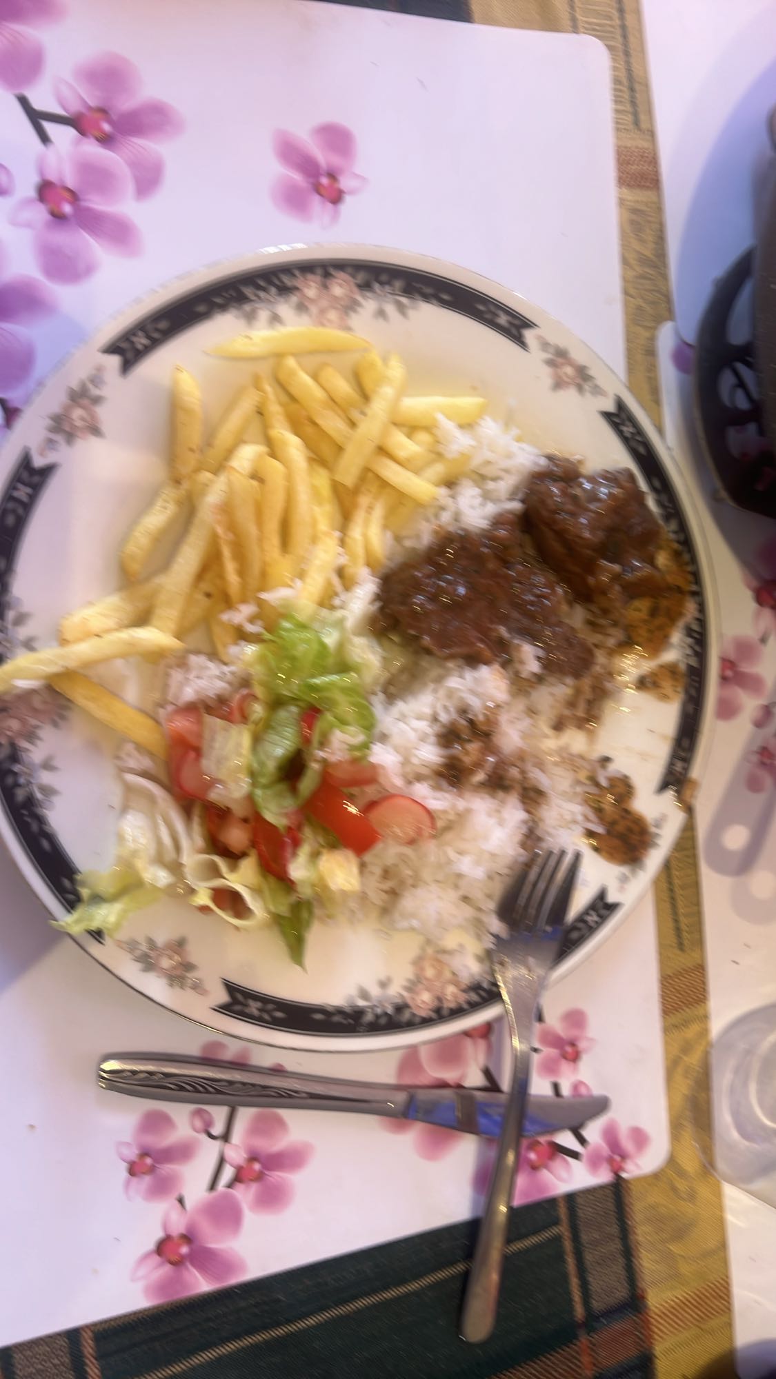 Rijst met friet en stoofvlees