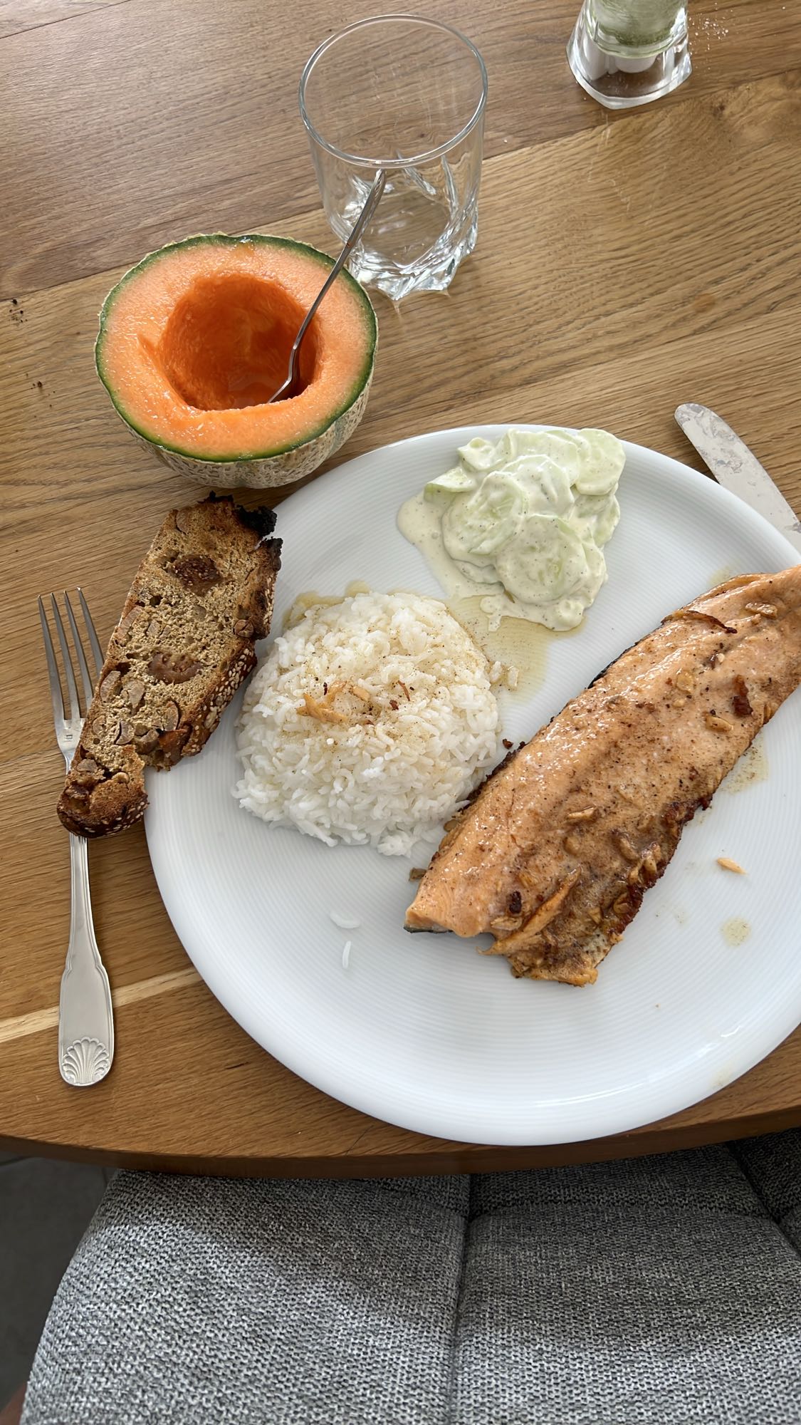 Saumon, riz et melon