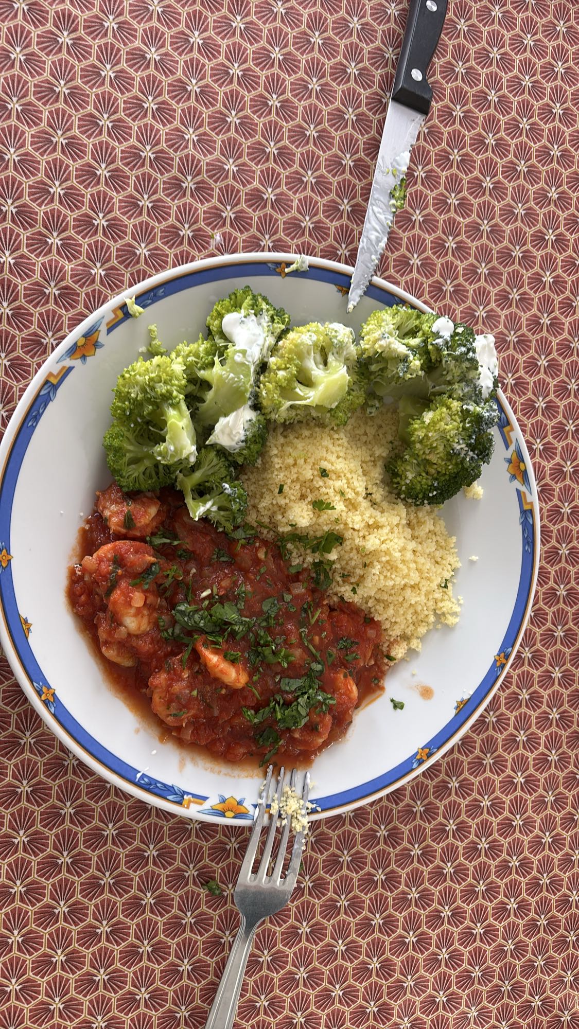 Crevettes couscous brocoli