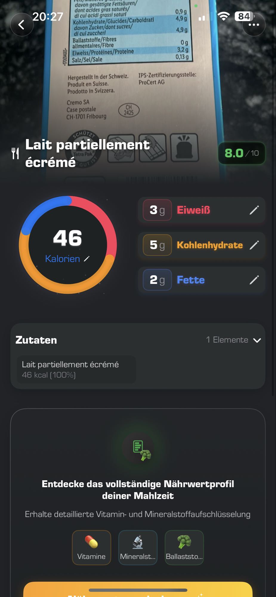 Lait partiellement écrémé