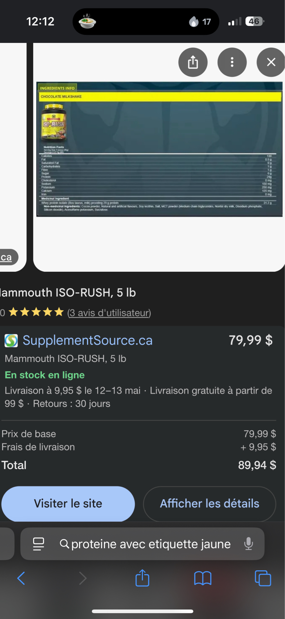 Milkshake chocolat protéiné