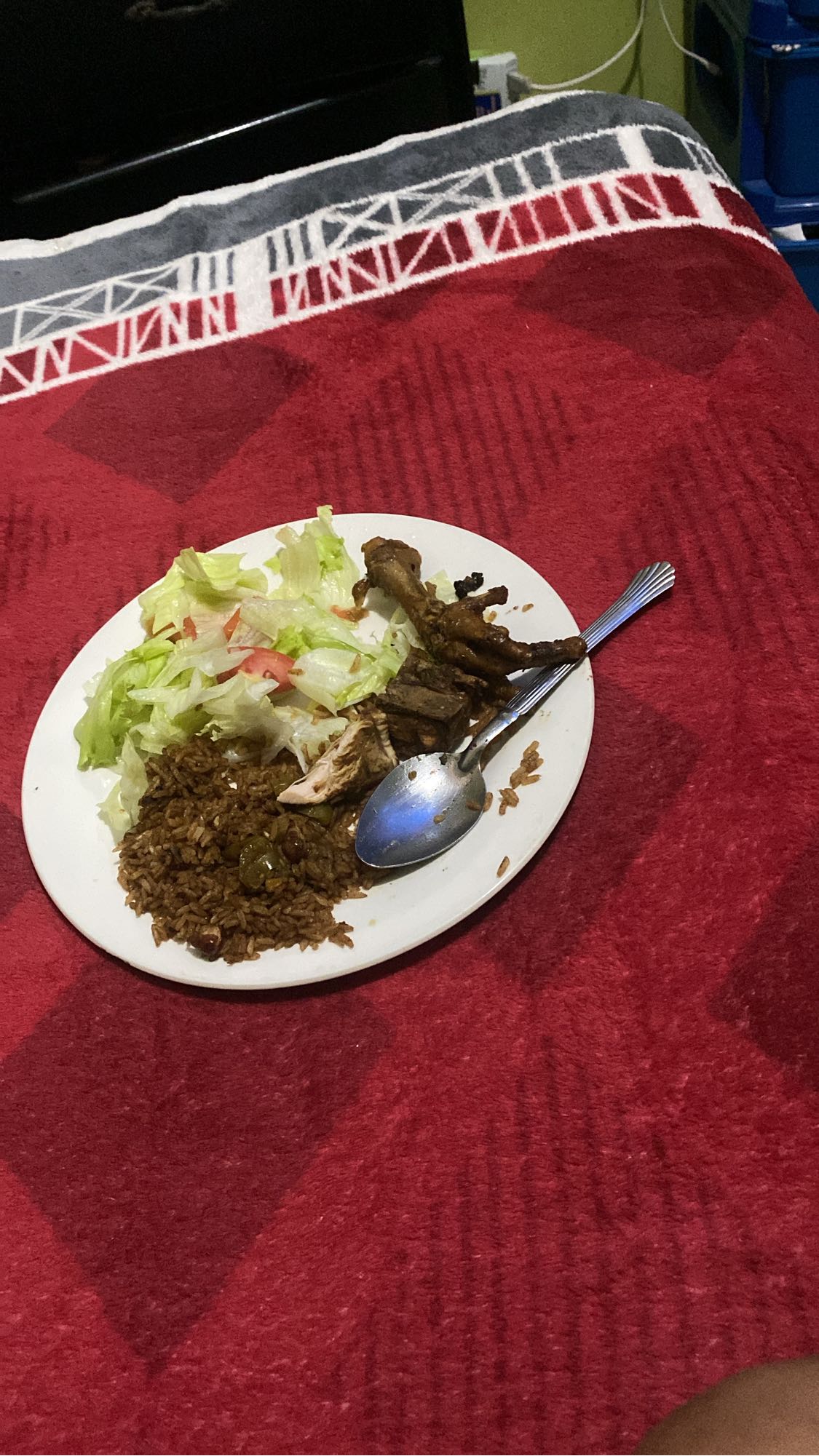 Arroz con ensalada y carne