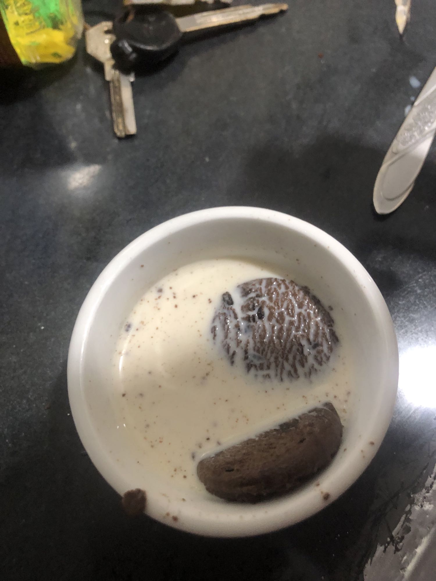 Cookies in milk bowl