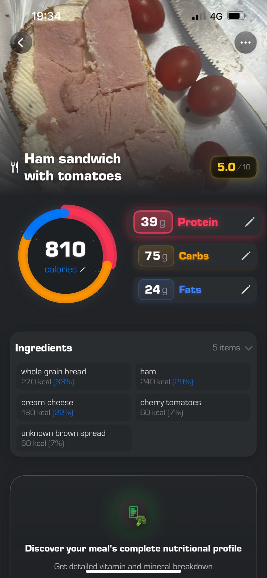 Ham sandwich with tomatoes