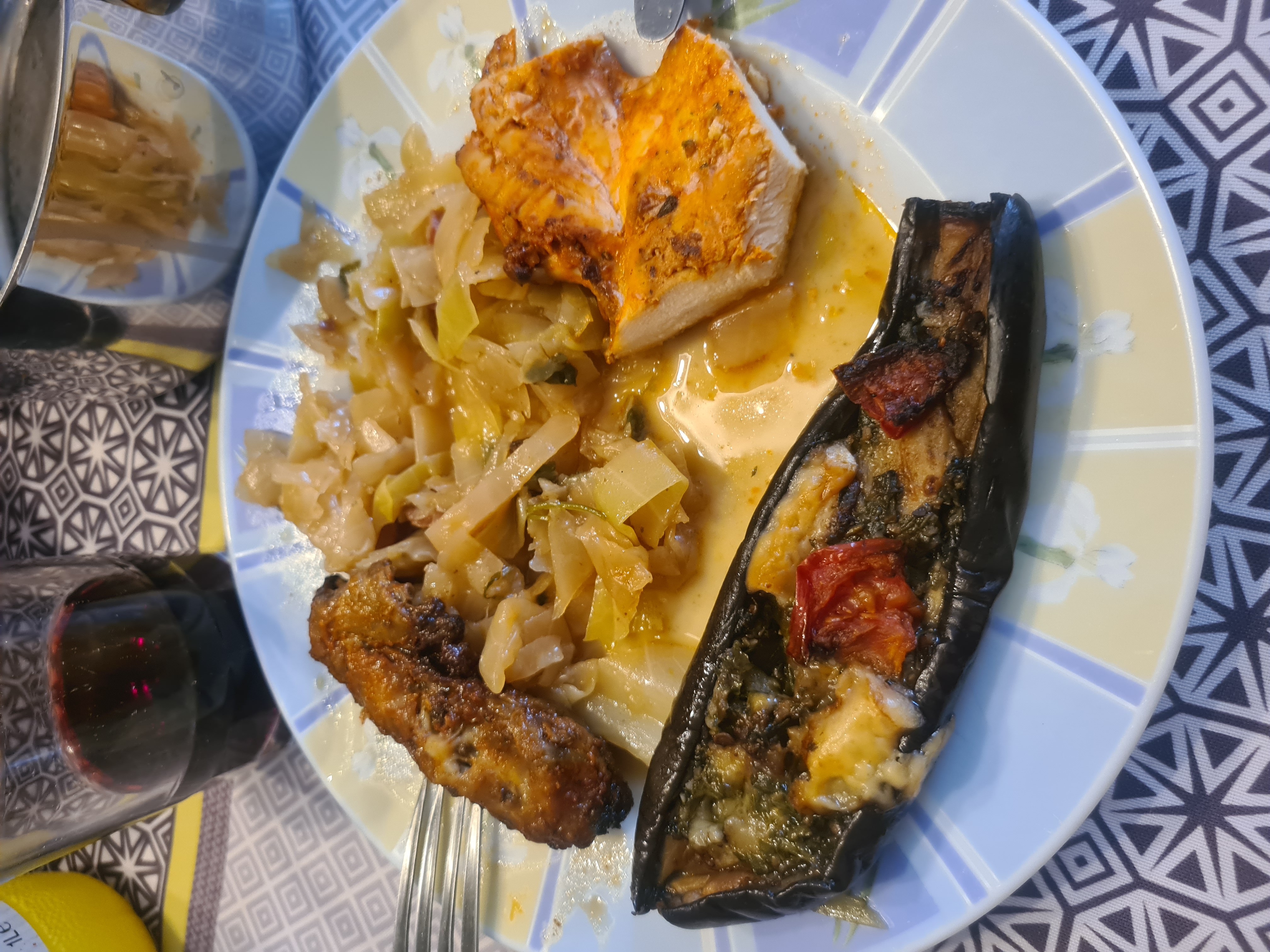 Assiette poulet aubergine