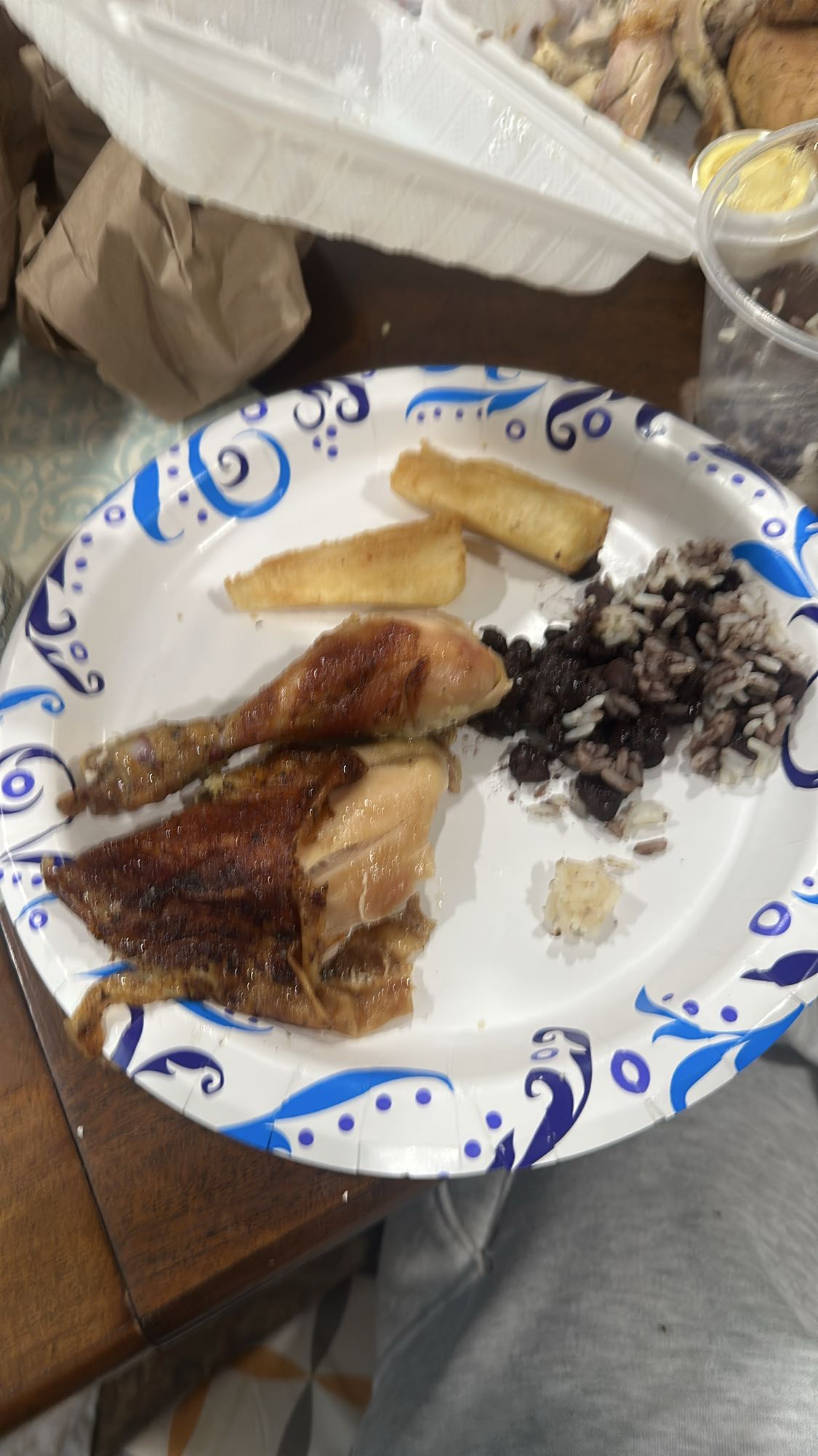 Chicken with rice and fries