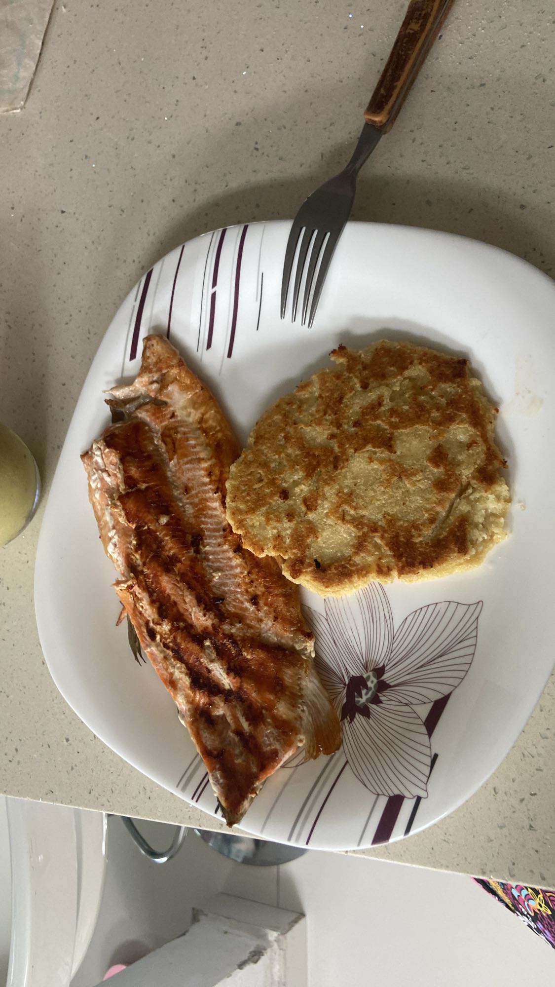 Grilled fish and pancake