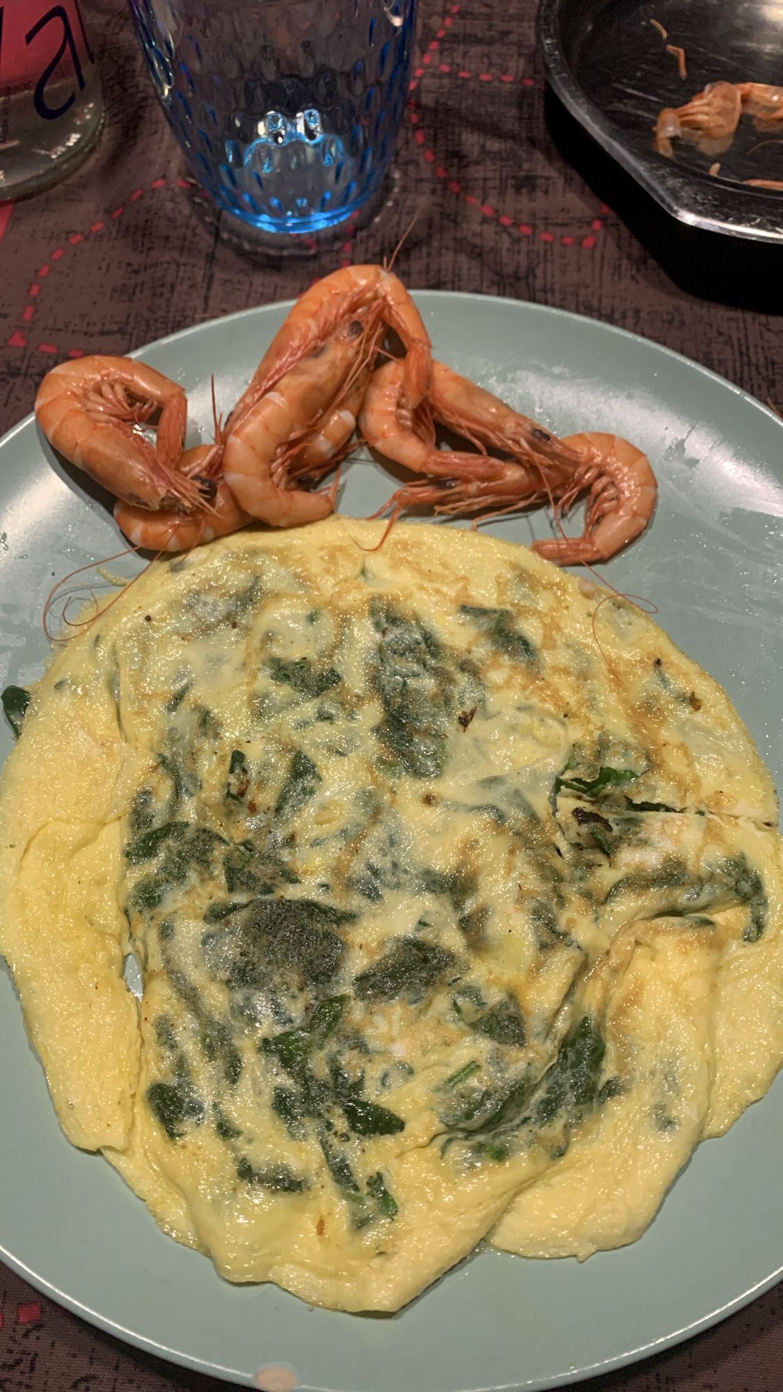 Tortilla de espinaca y camarones