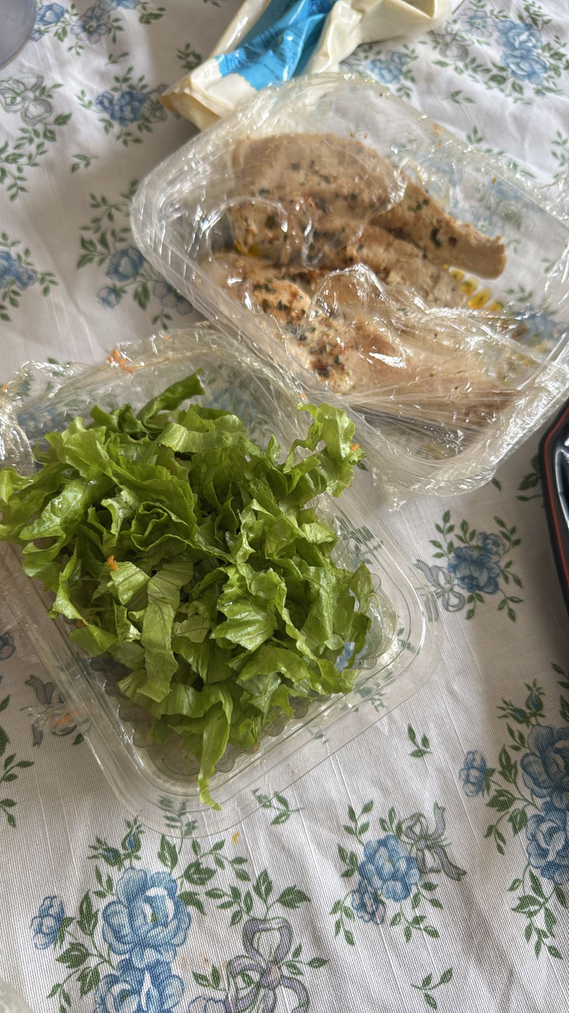 Pollo con ensalada de lechuga, tomate y zanahoria