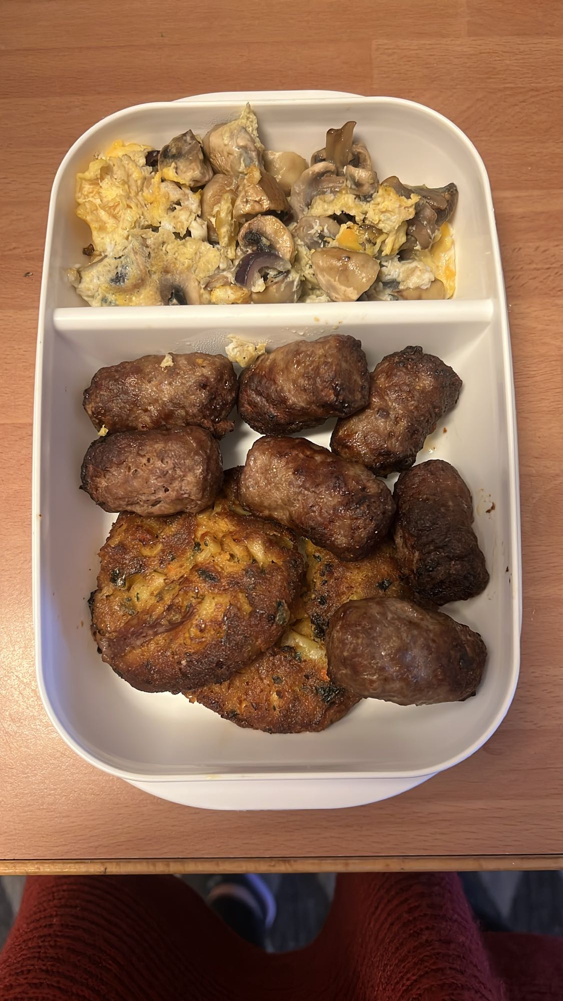 Meatballs, fritters, eggs