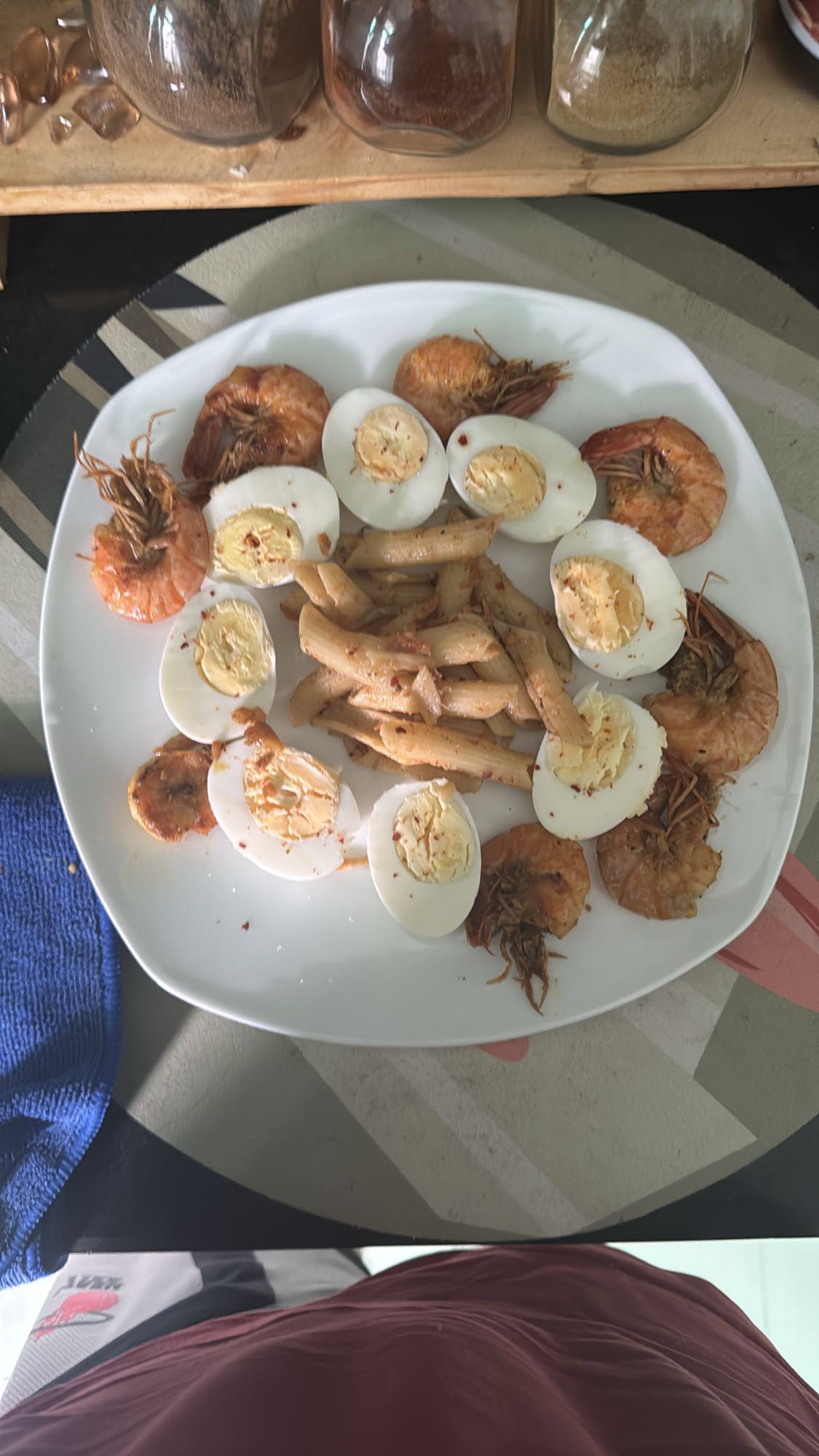 Egg Shrimp Pasta Plate