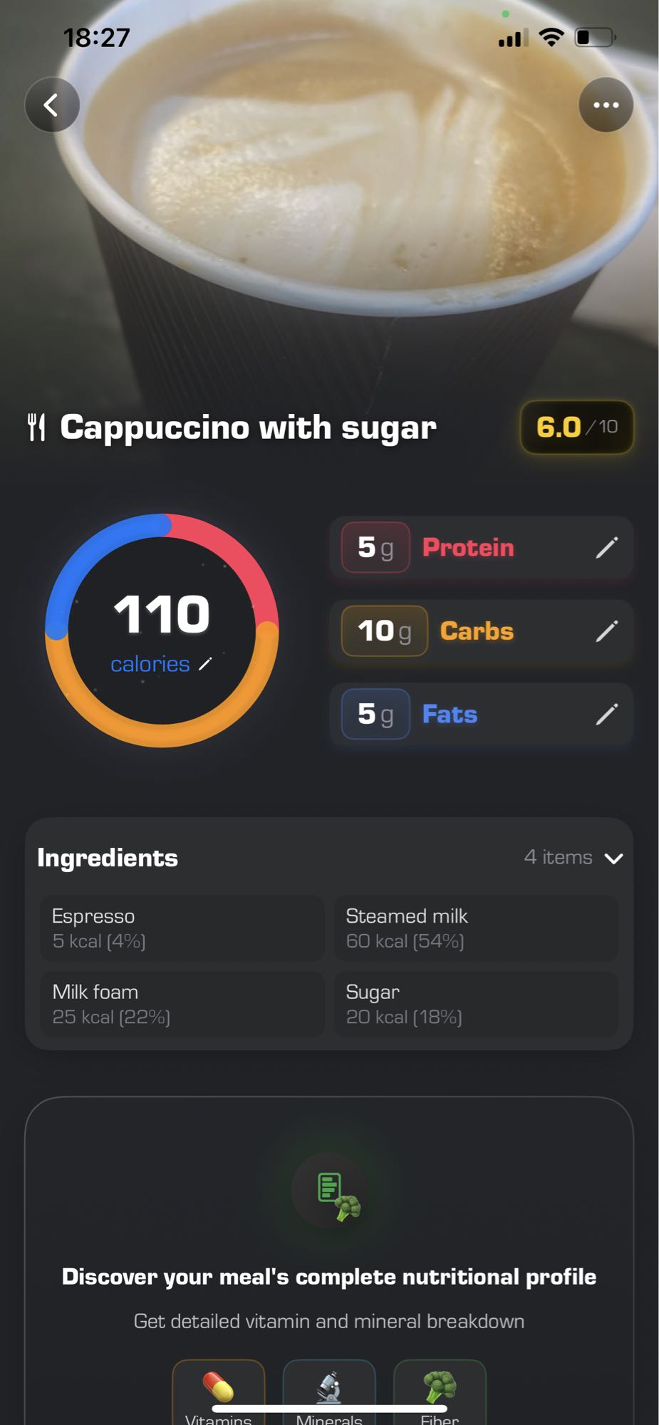 Cappuccino with sugar