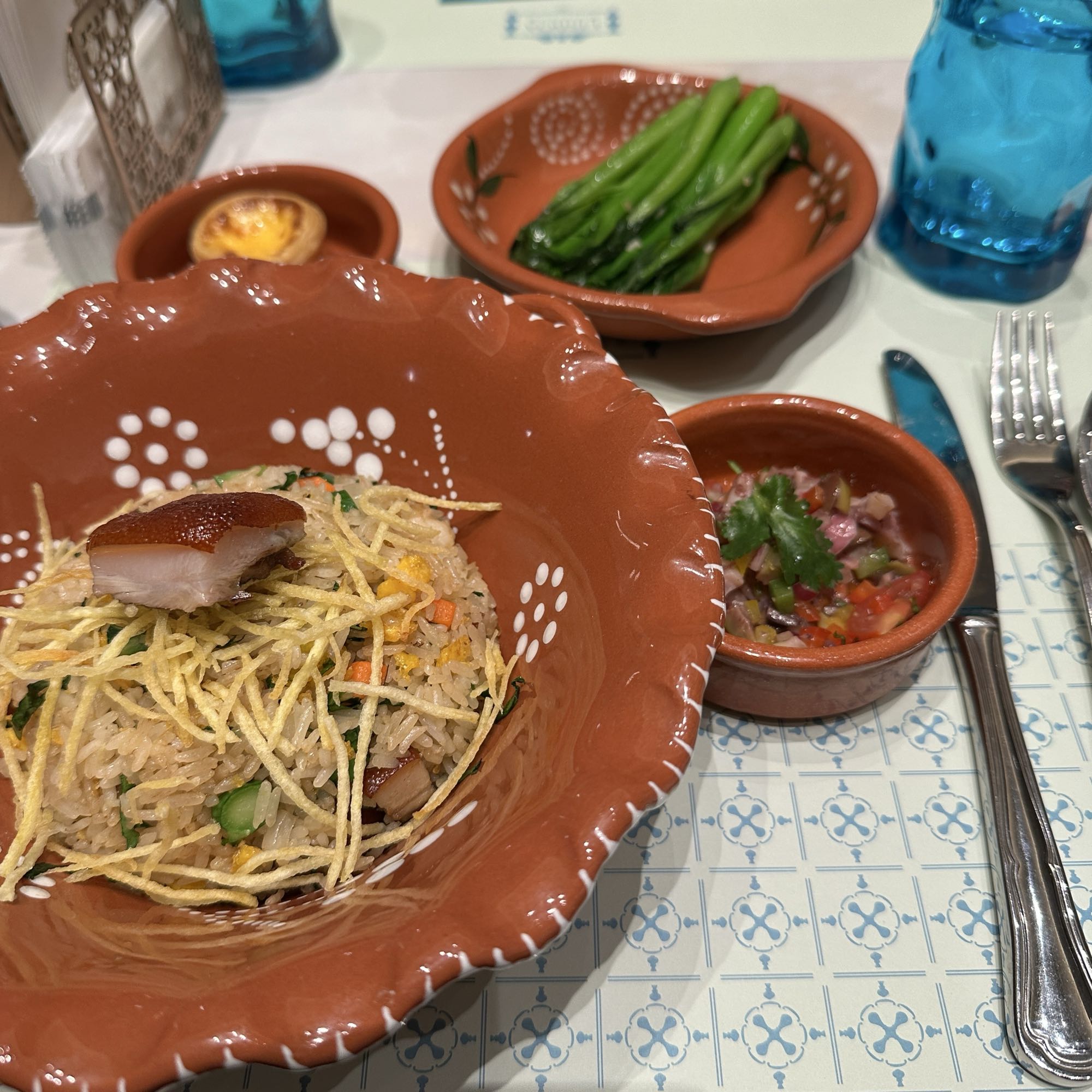 Rice with pork and sides