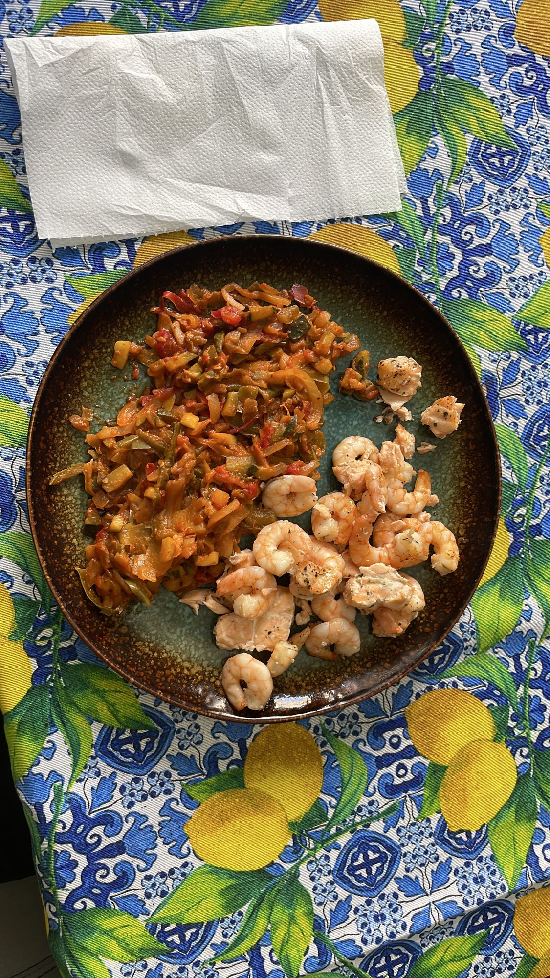 Camarones con vegetales