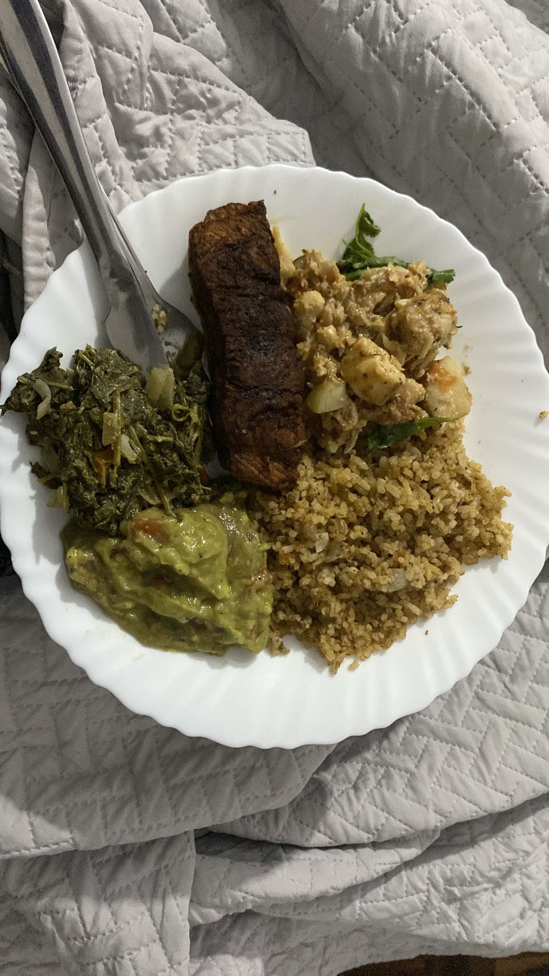 Rice, fish and greens