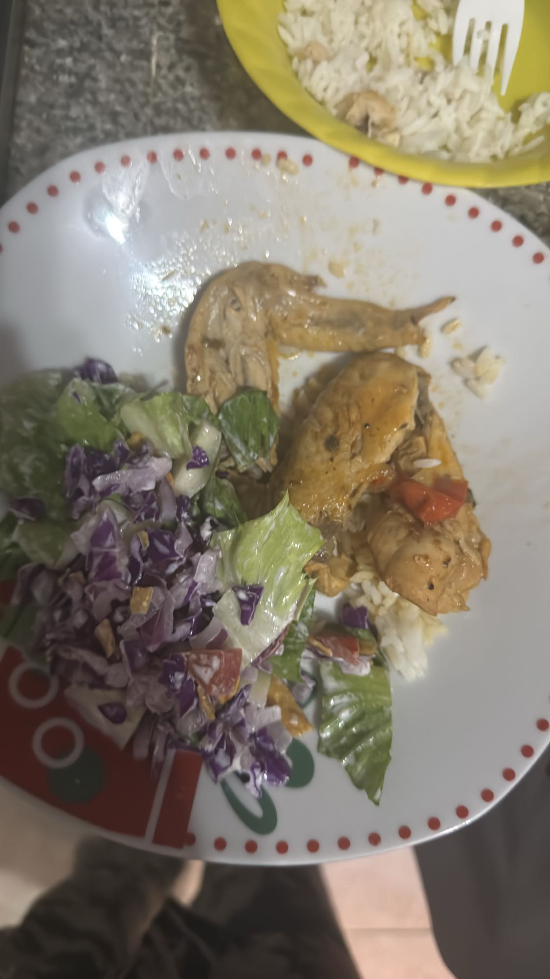 Pollo con ensalada y arroz
