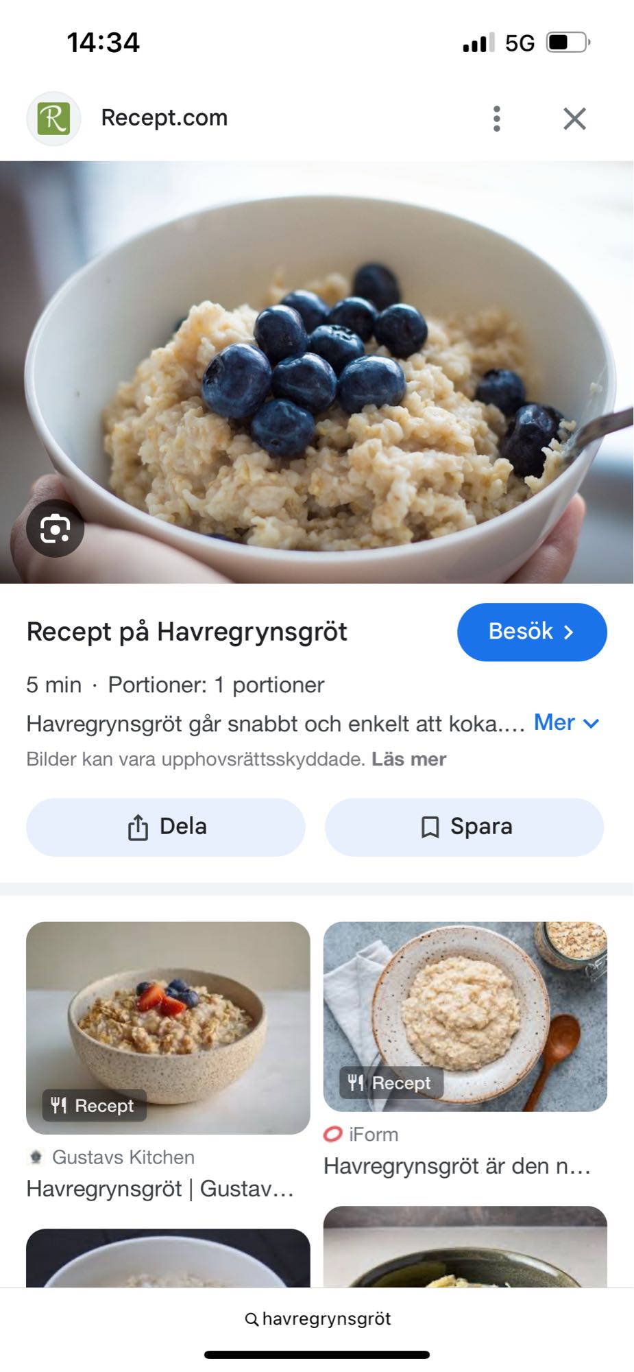 Havregrynsgröt med blåbär
