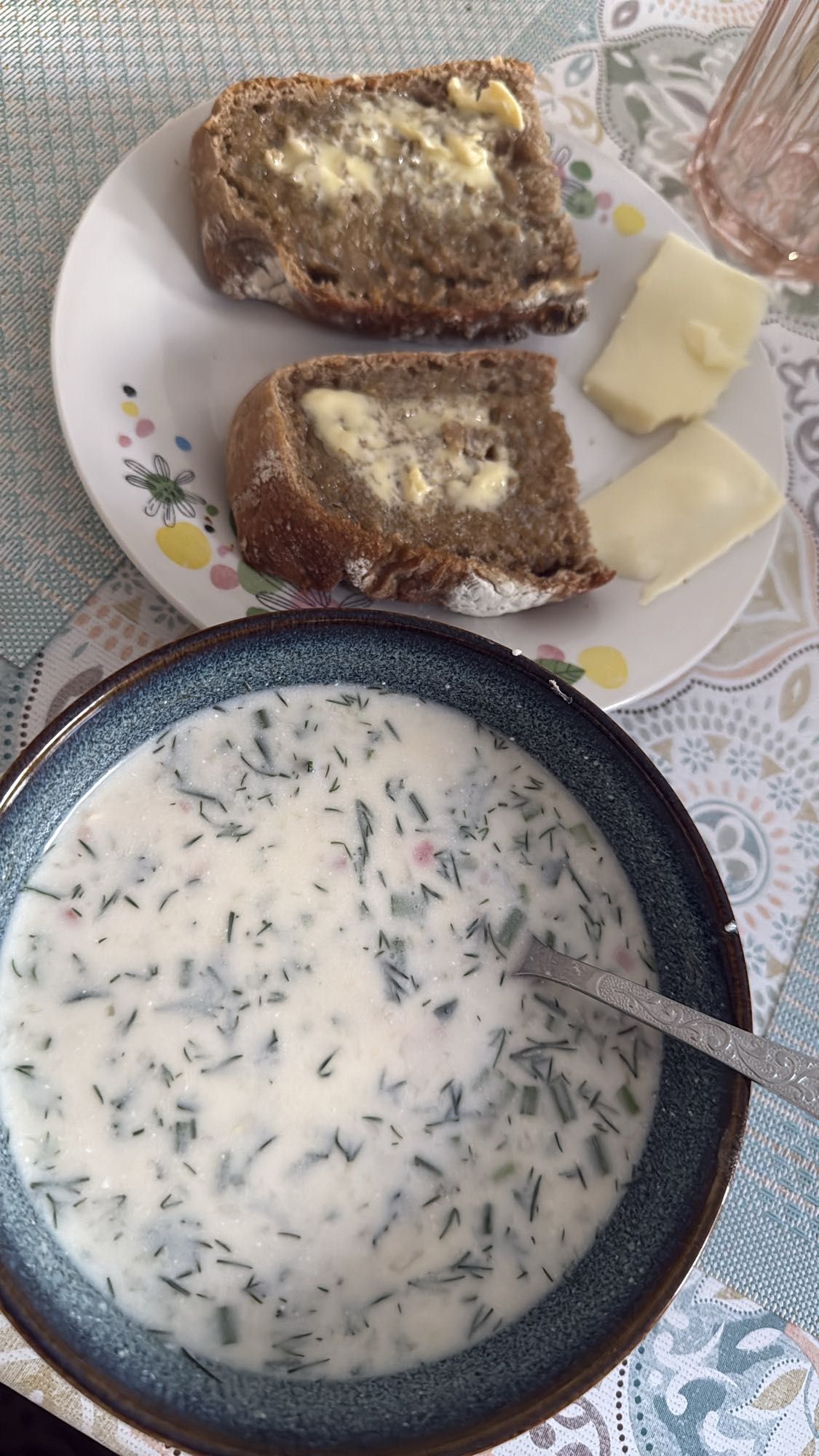 Cold soup with bread