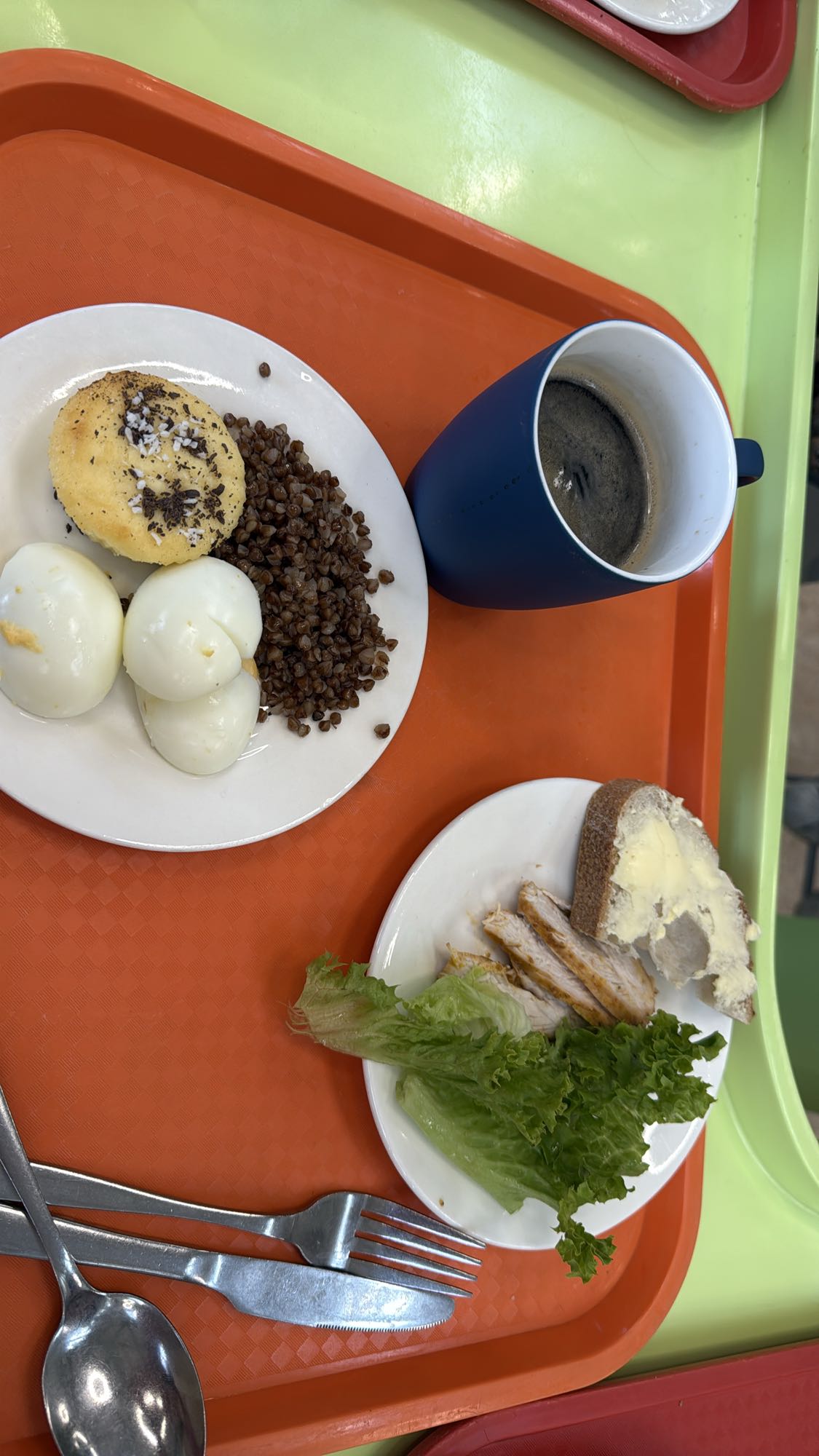 Eggs, Buckwheat, Bread, Coffee