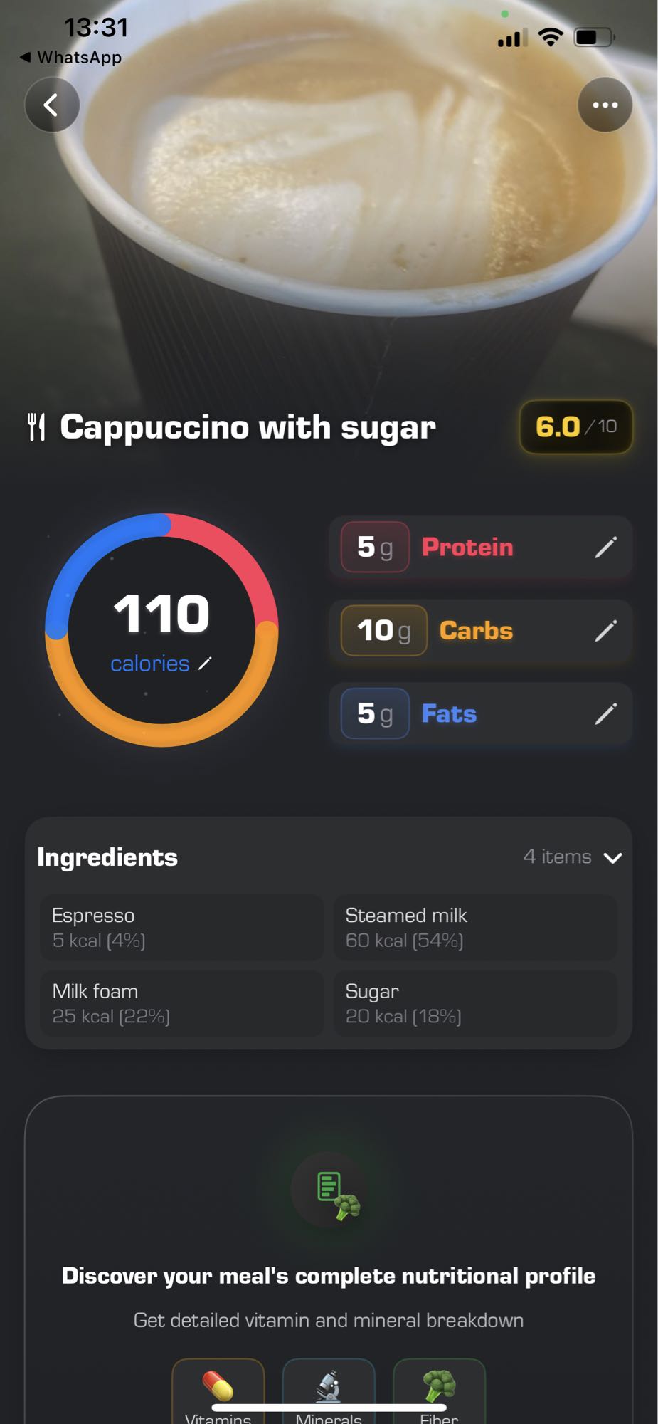 Cappuccino with sugar