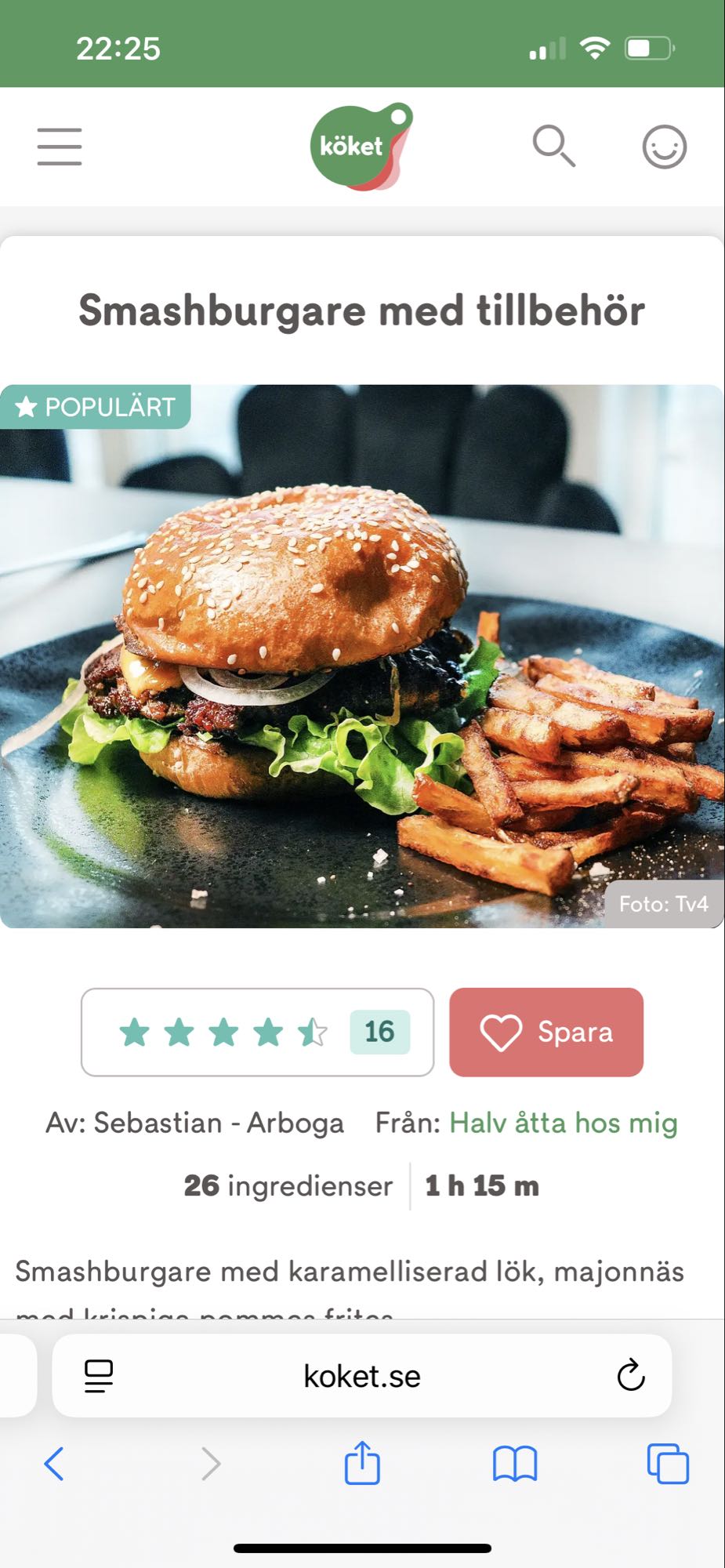 Smashburgare med tillbehör