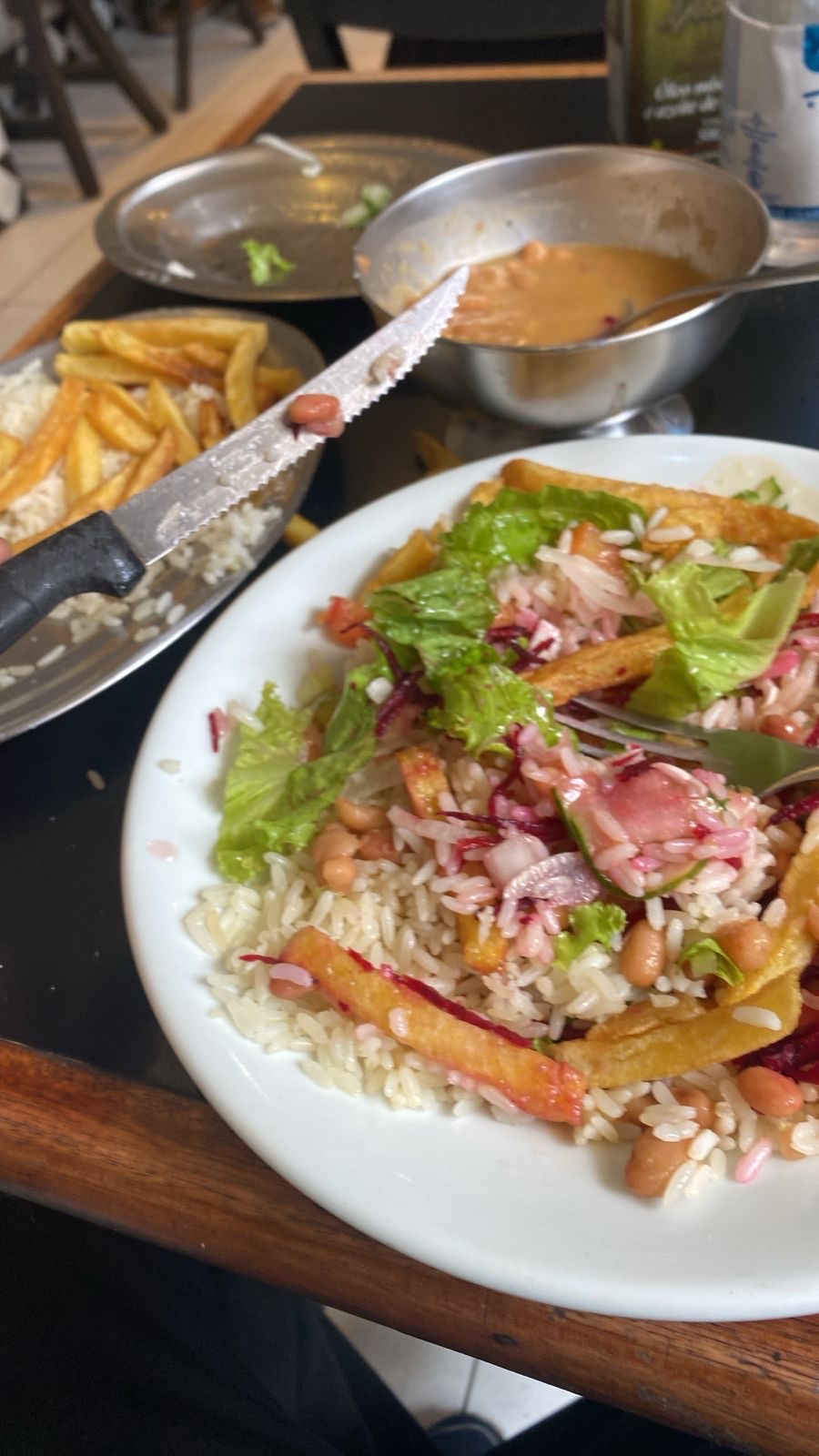 Arroz, batata e salada