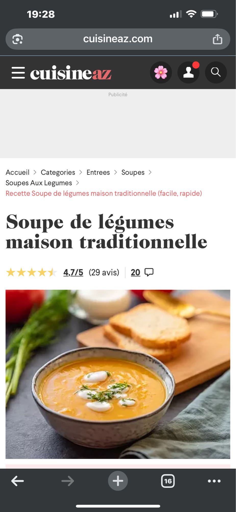 Soupe de légumes maison