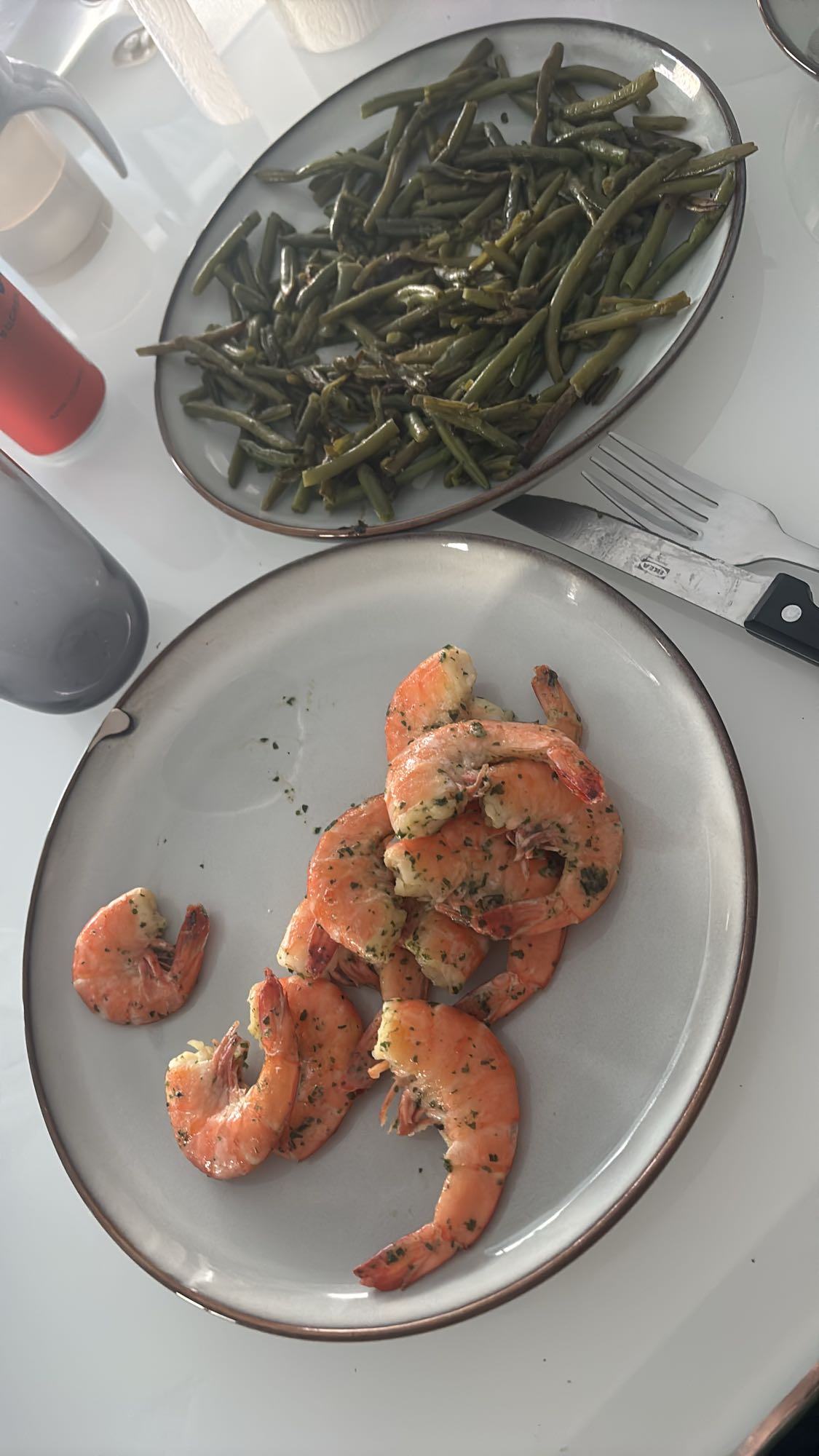 Crevettes et haricots verts