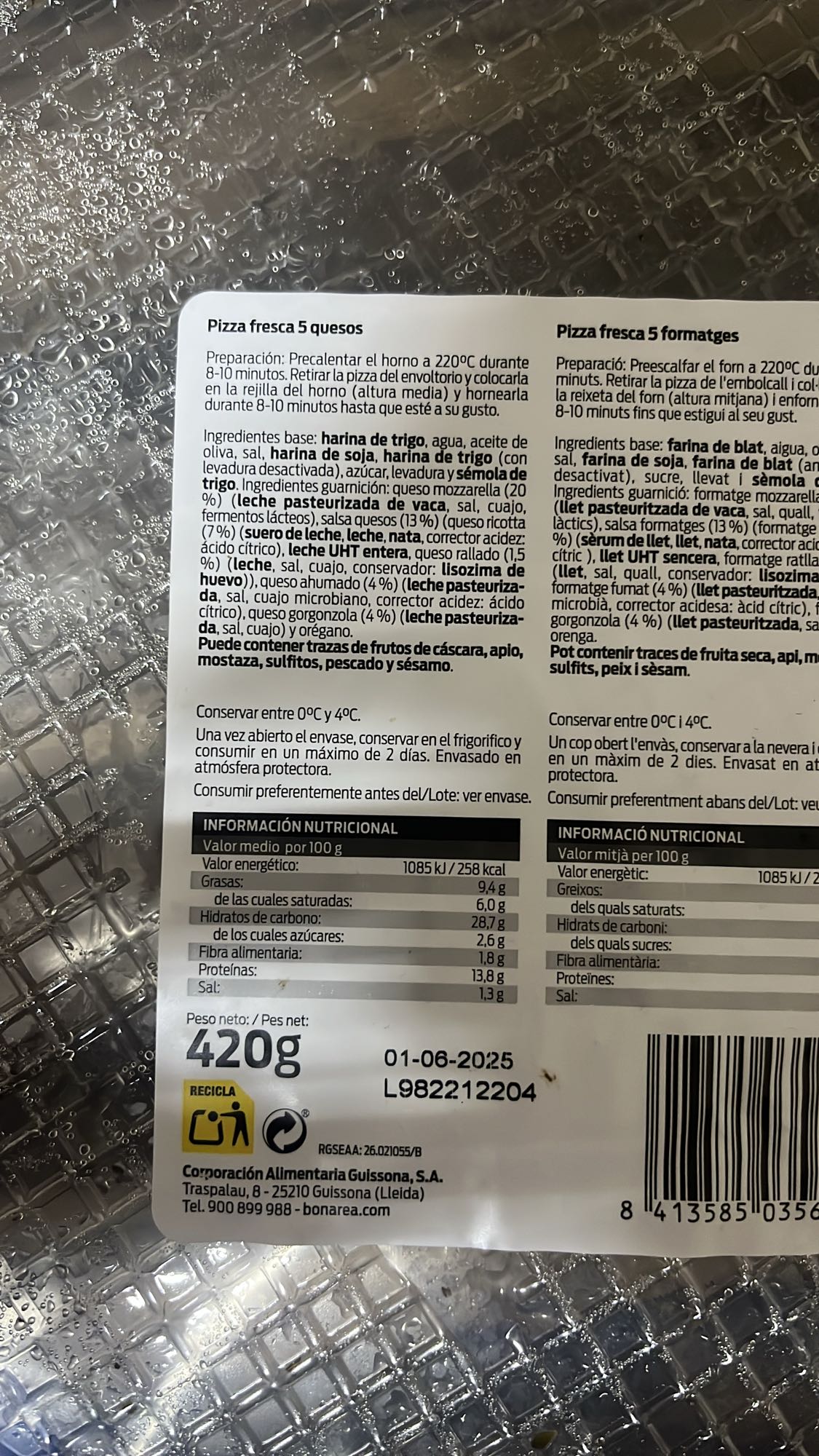 Pizza fresca 5 quesos