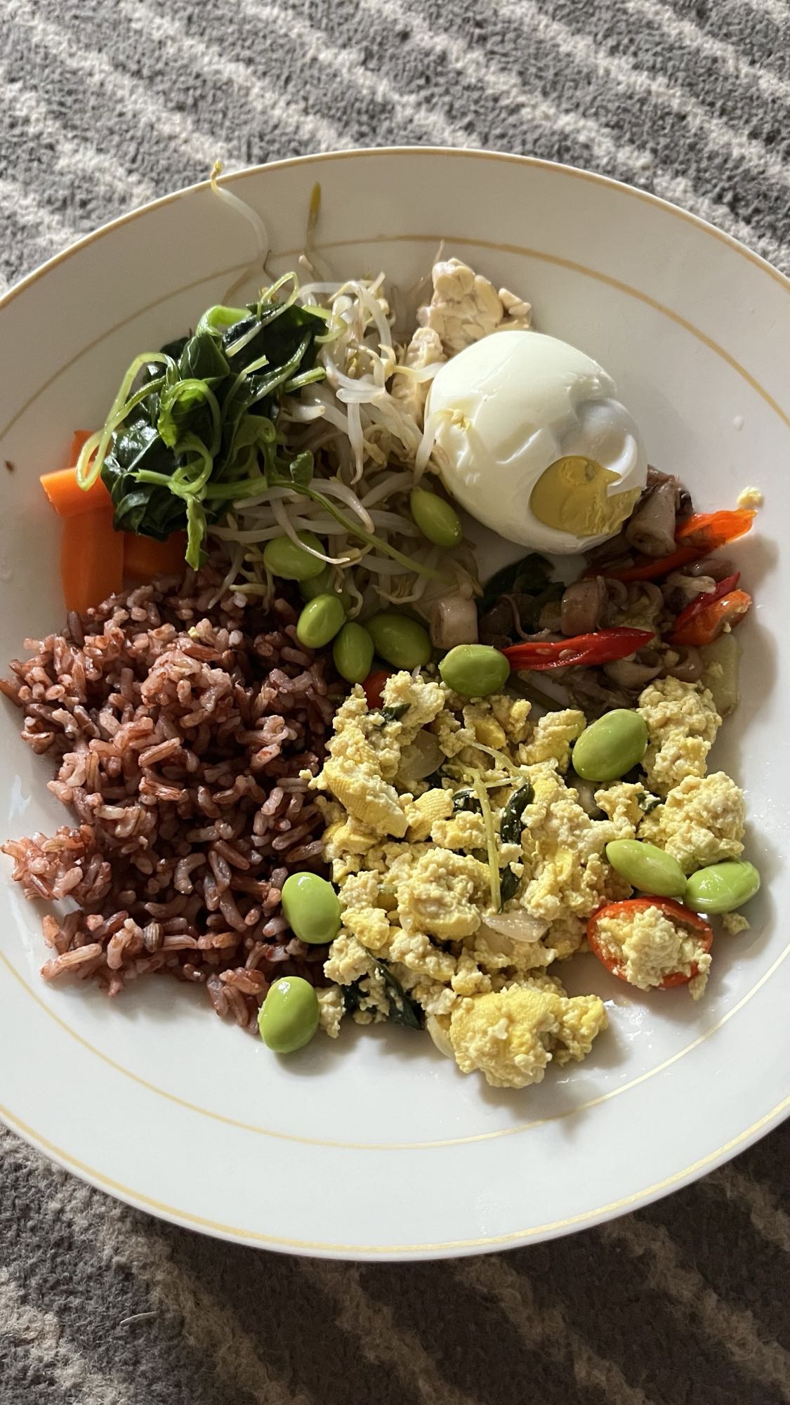 Nasi merah dan lauk sehat