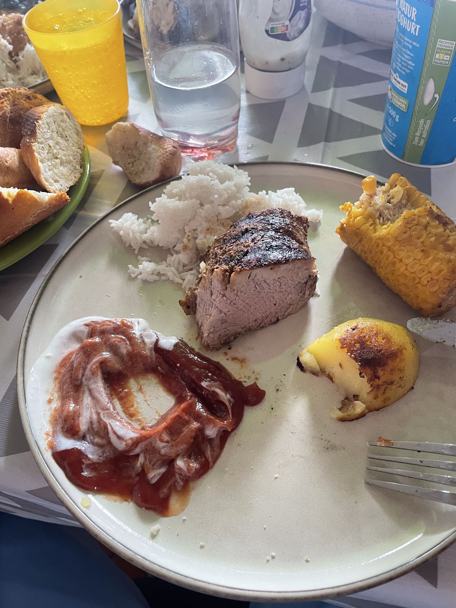 Grilled pork with sides