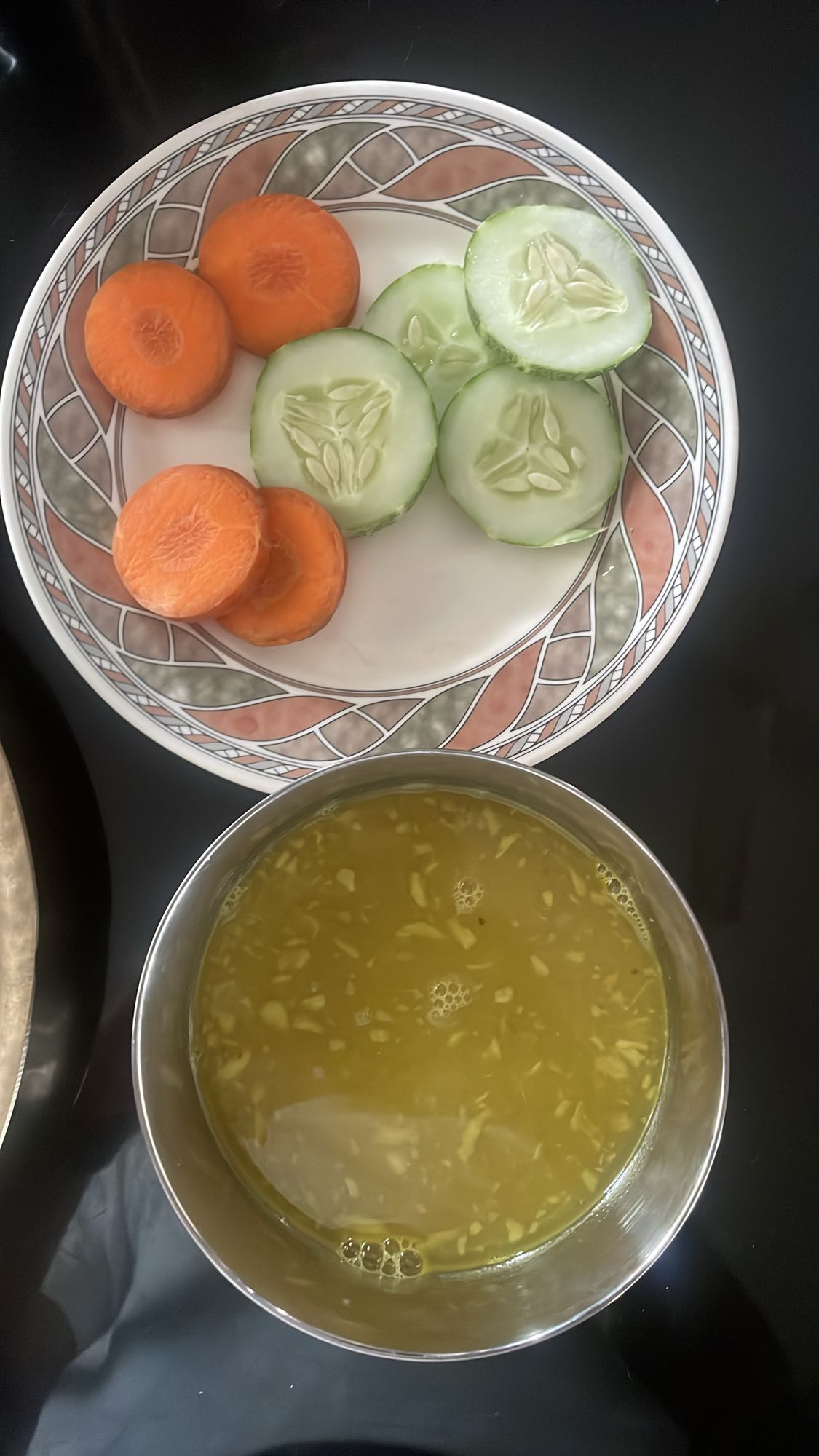 Carrot cucumber salad with soup