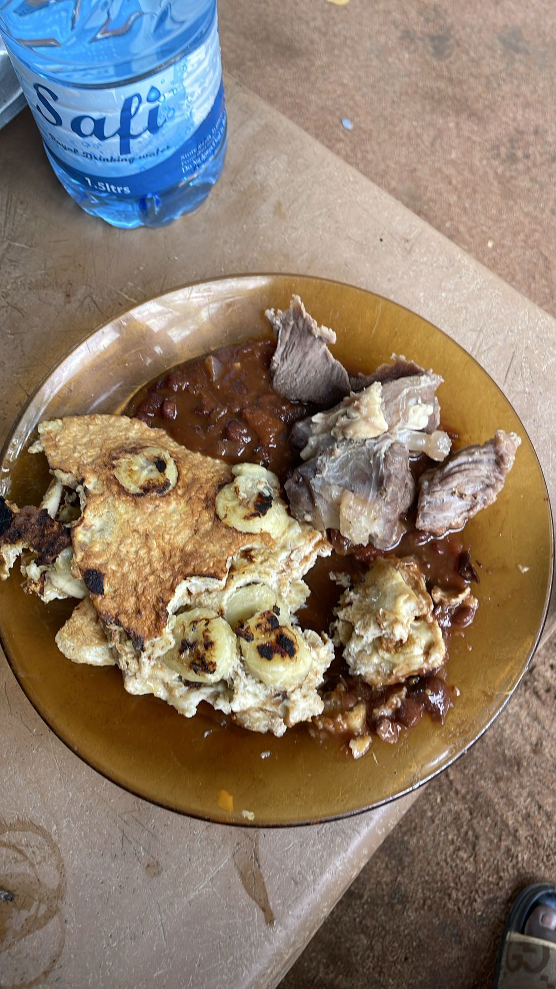 Egg banana omelette with beans