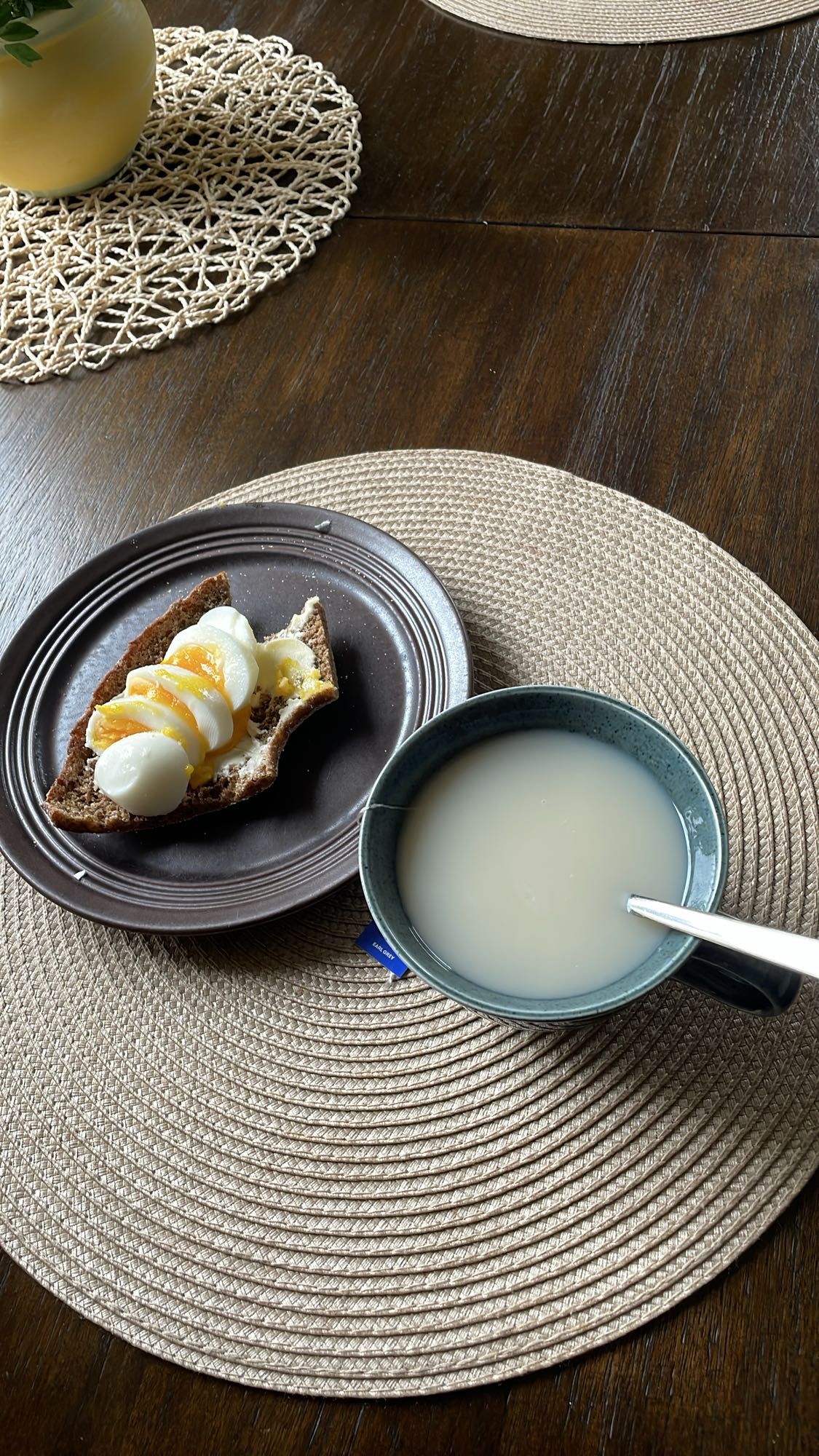 Äggsmörgås och te