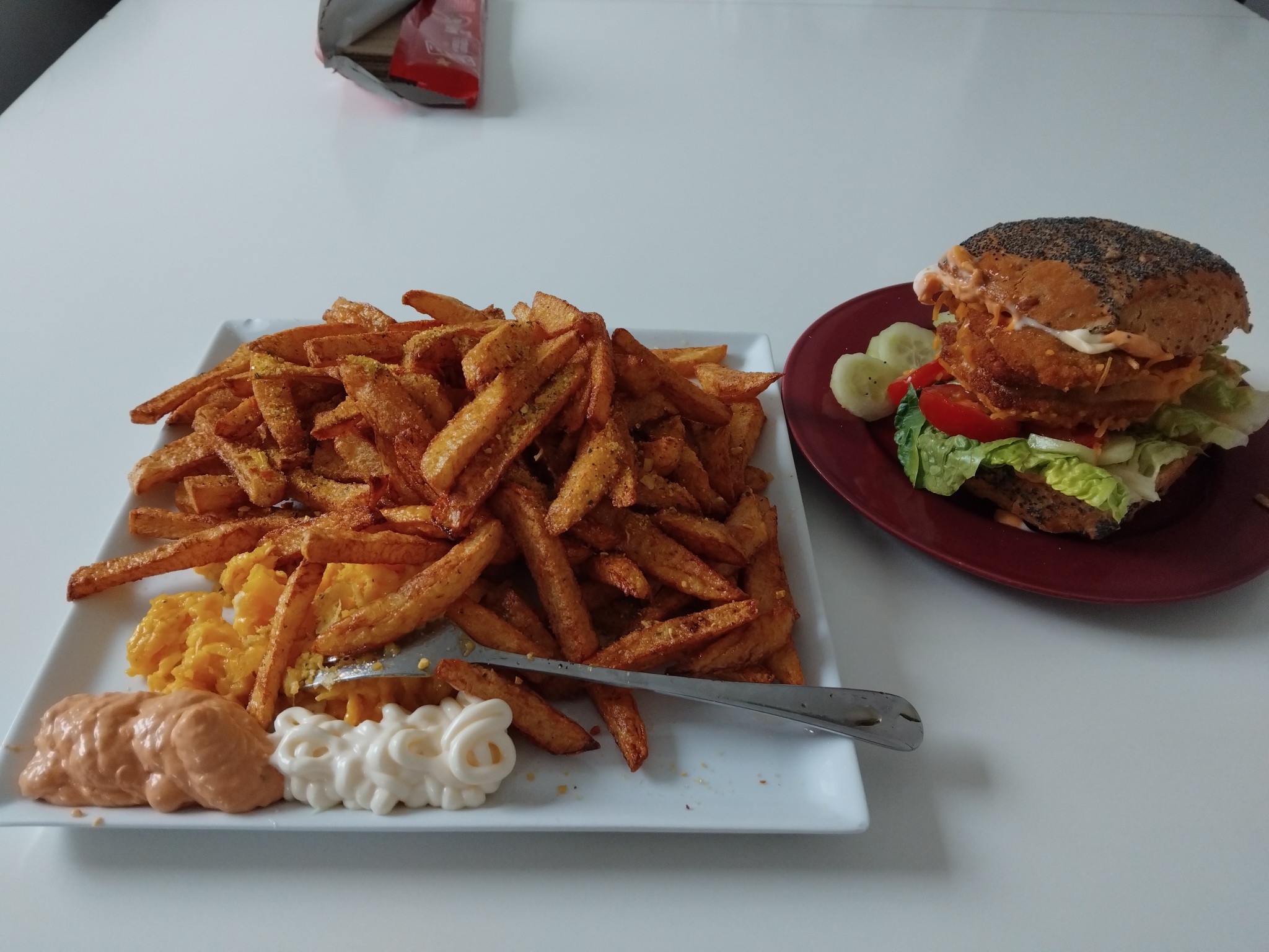 Burger and fries plate