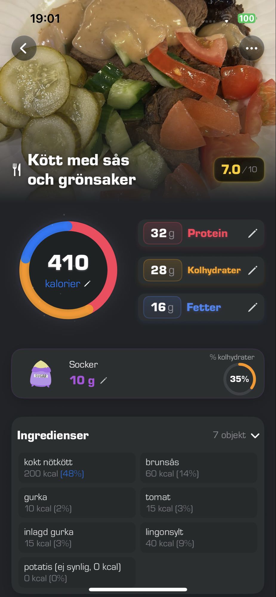 Kött med sås och grönsaker