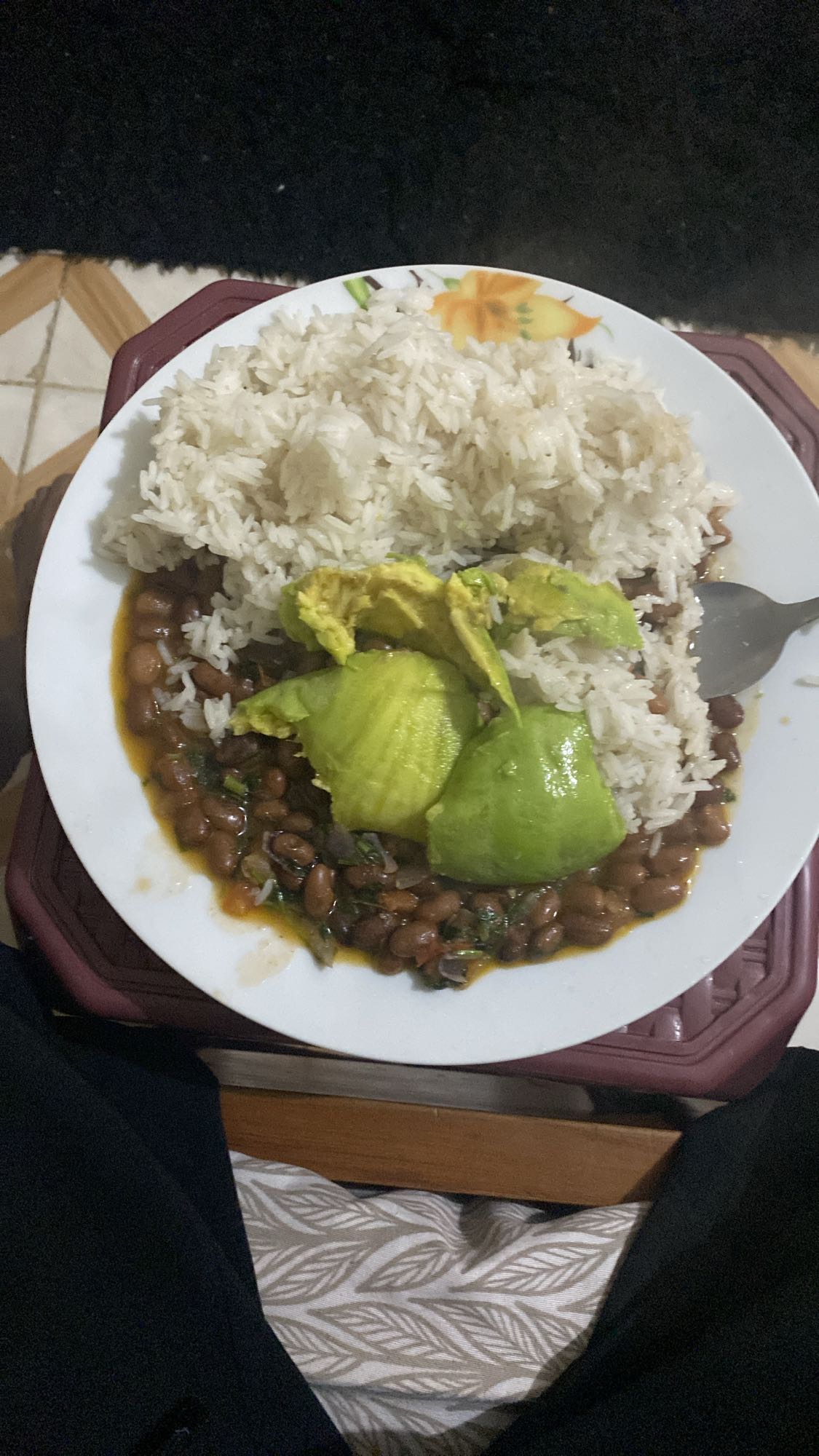 Rice beans avocado plate