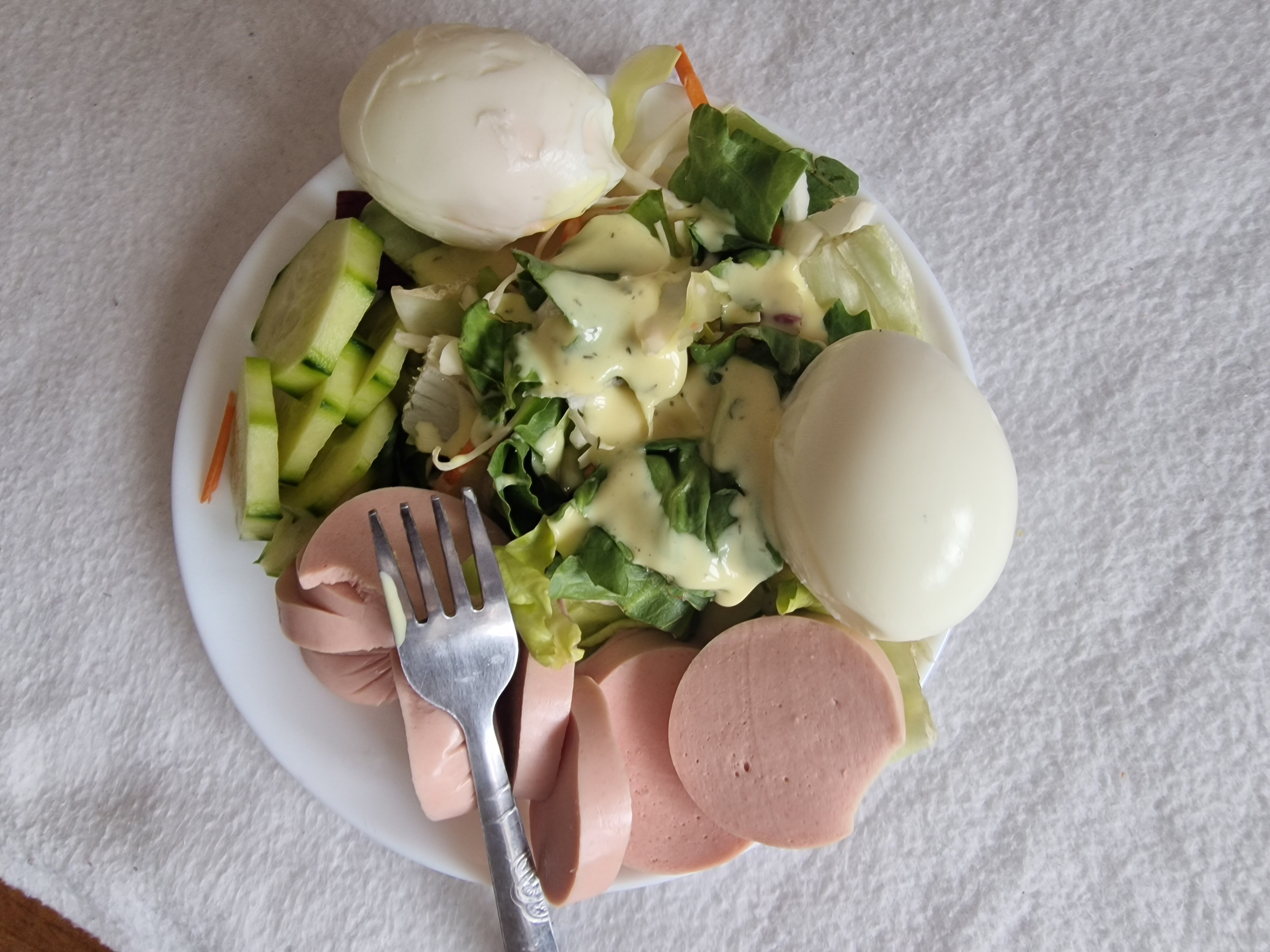 Egg salad with sausage